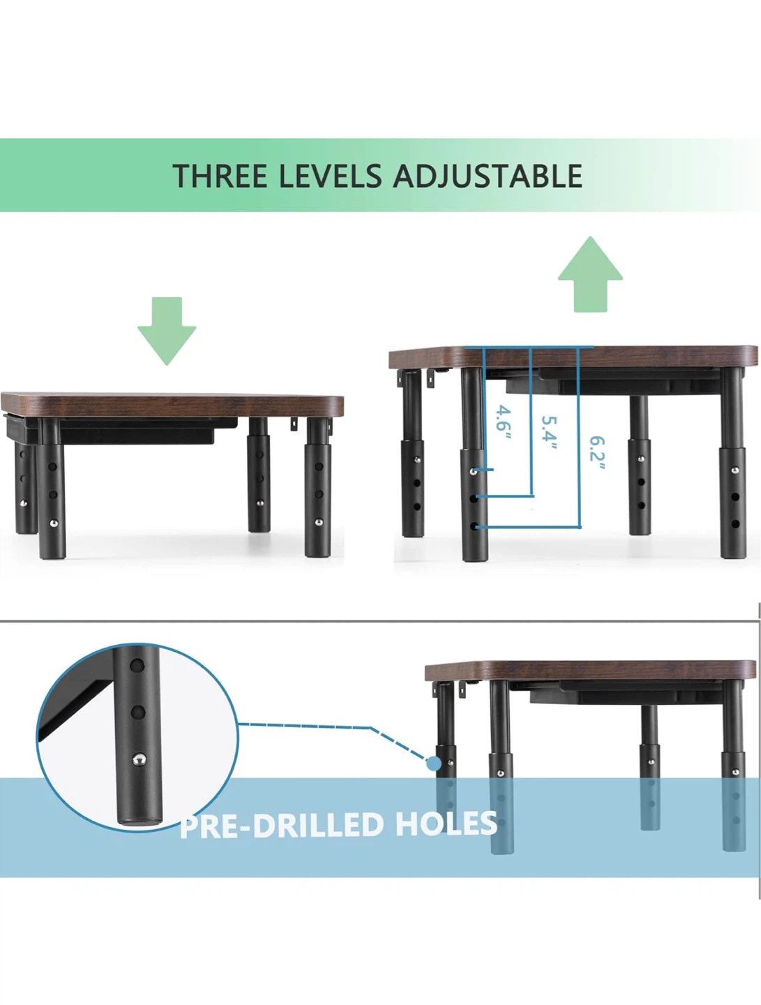 Adjustable Monitor Stand with Drawer and Cable Management - photo 4
