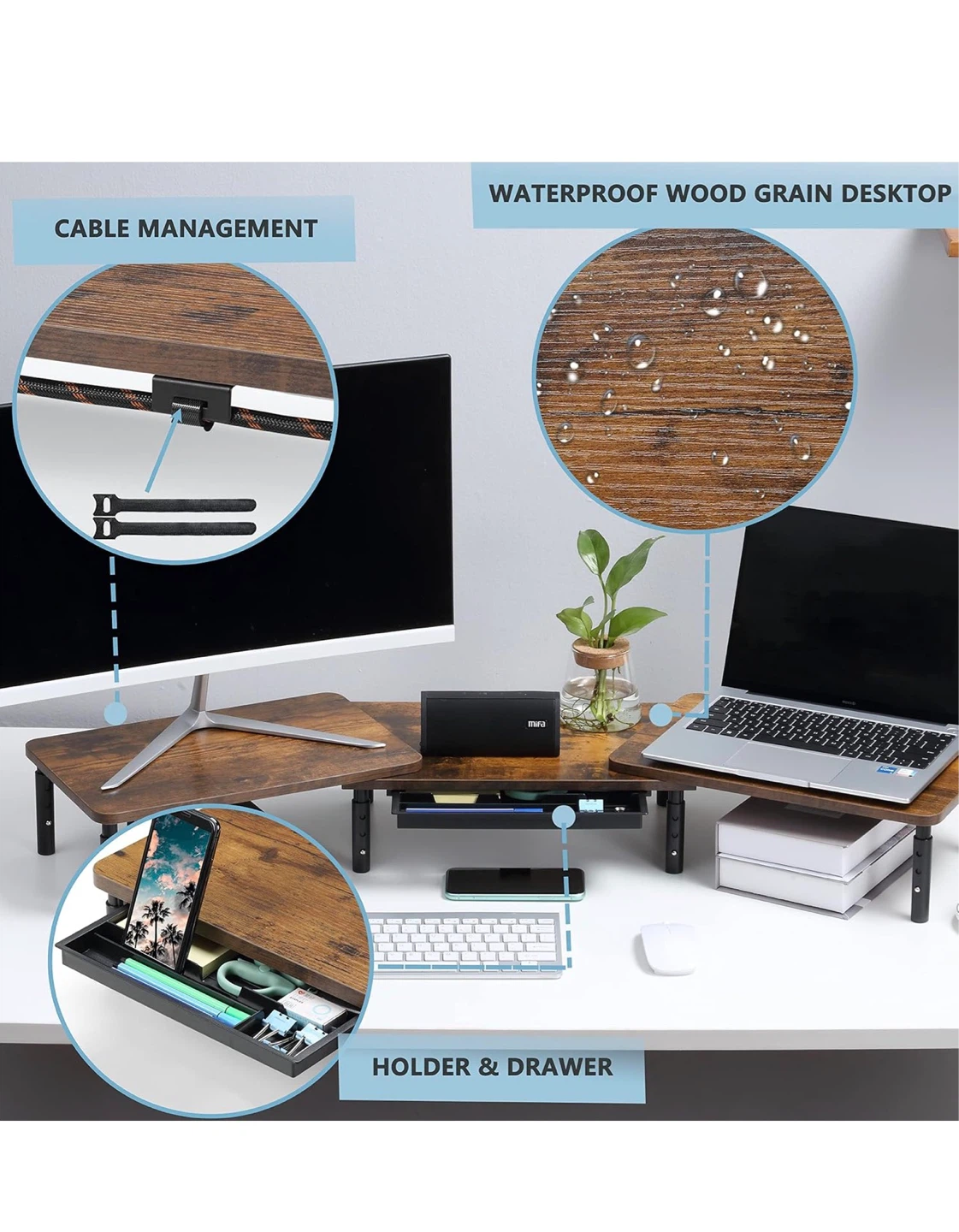 Adjustable Monitor Stand with Drawer and Cable Management - photo 3