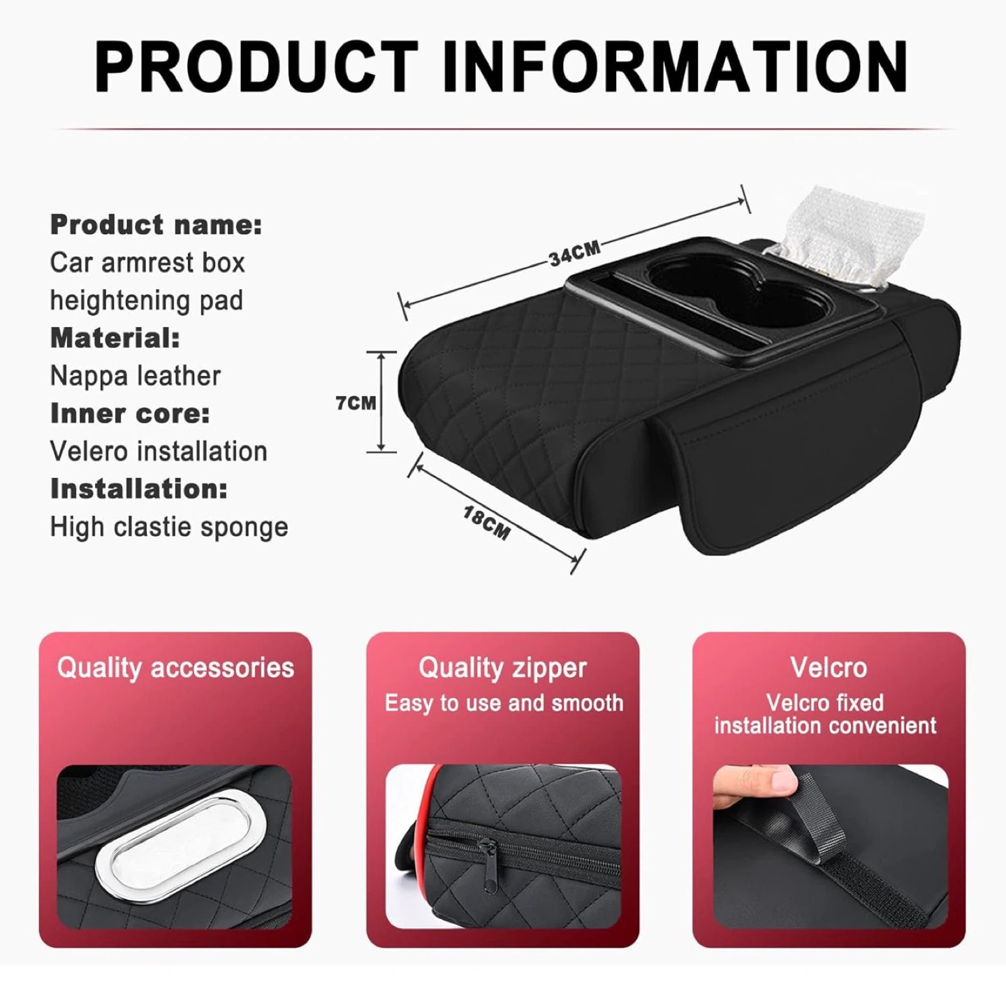 Car Armrest Box Heightening Pad with Storage - photo 2
