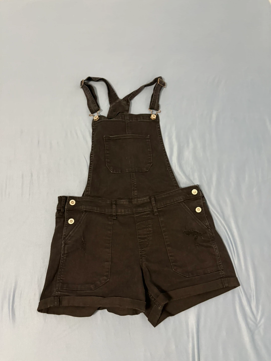 Hollister Brown Denim Short Overalls
