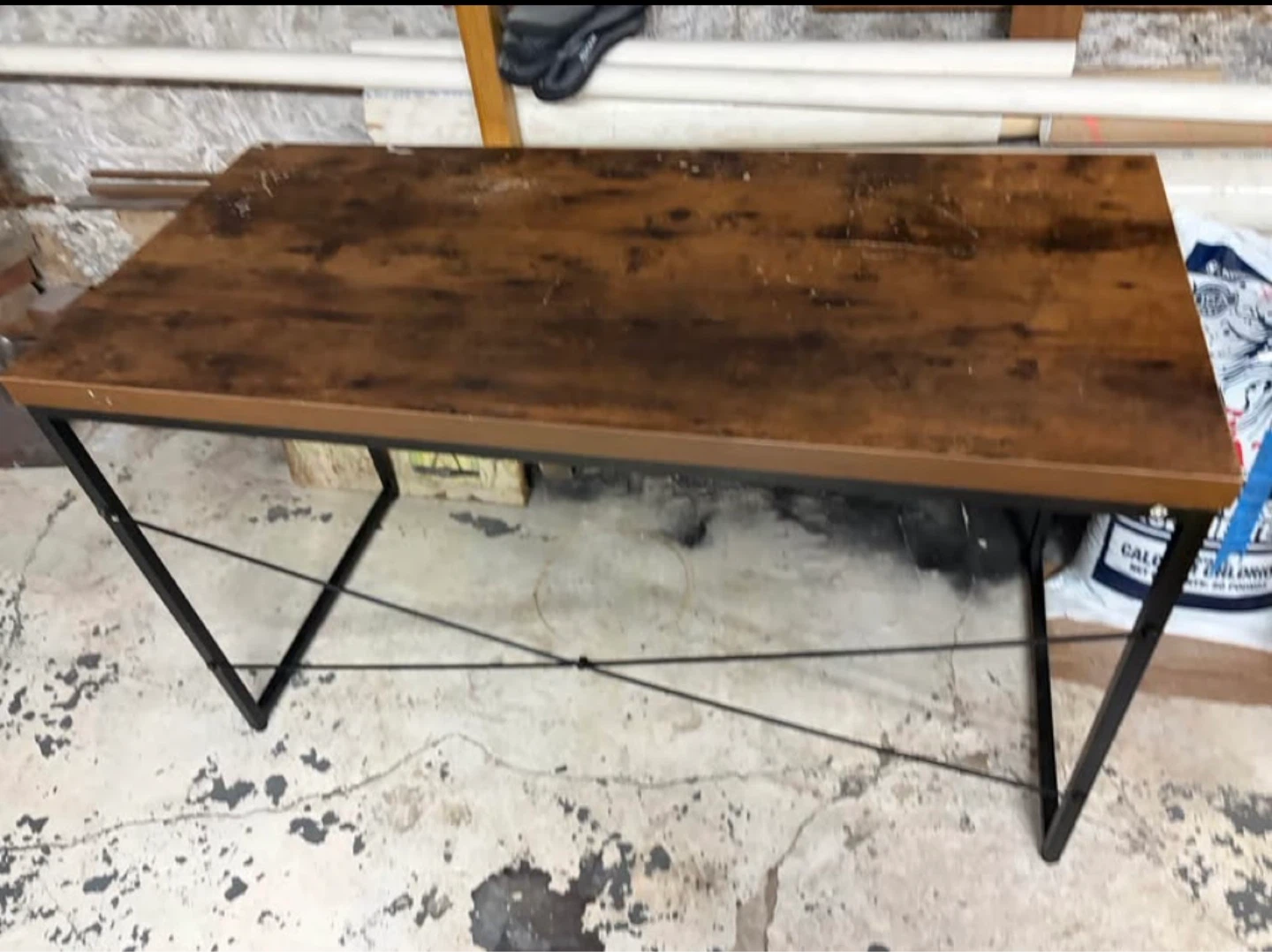 Rustic Wood Grain Desk with Black Metal Frame