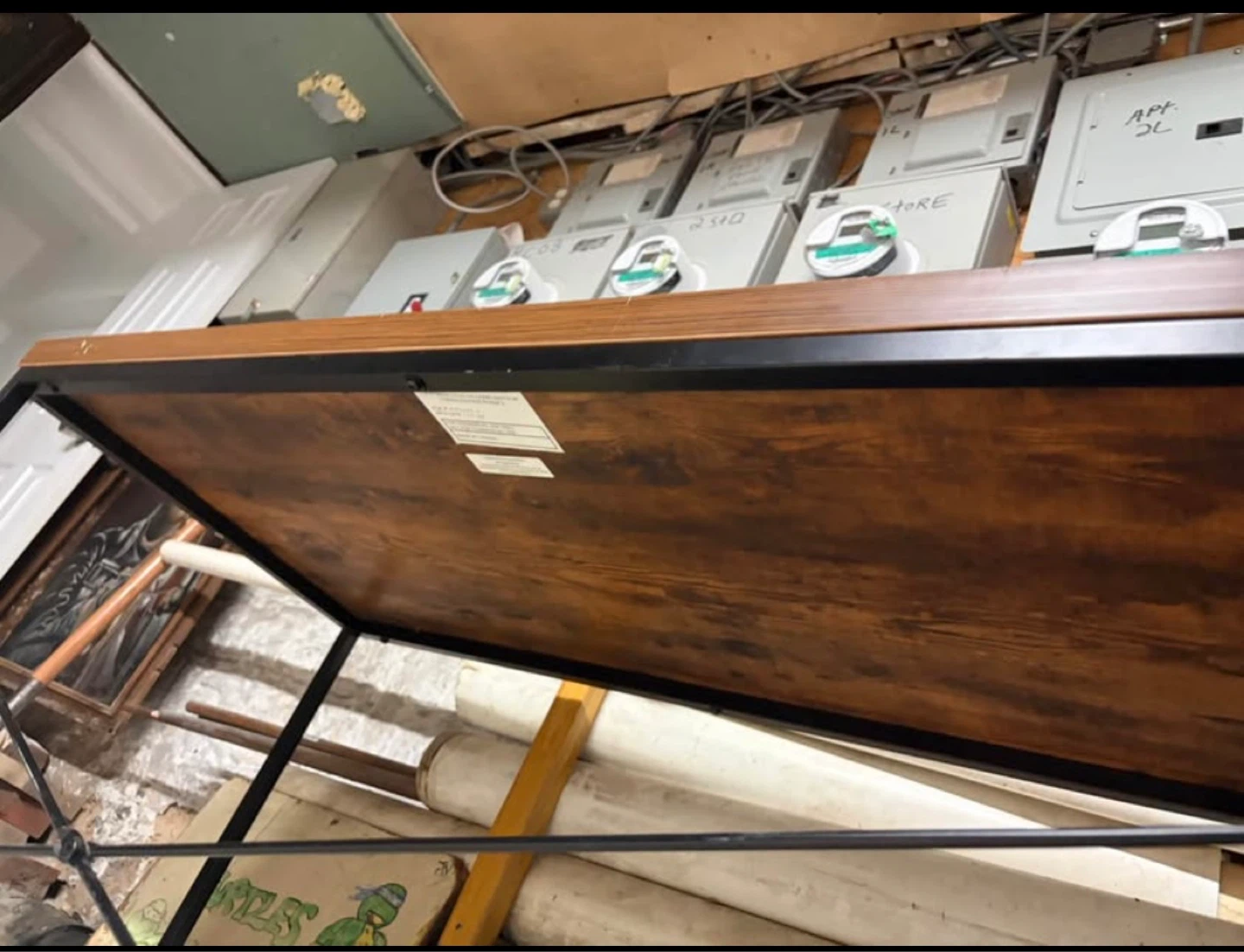 Rustic Wood Grain Desk with Black Metal Frame - photo 2