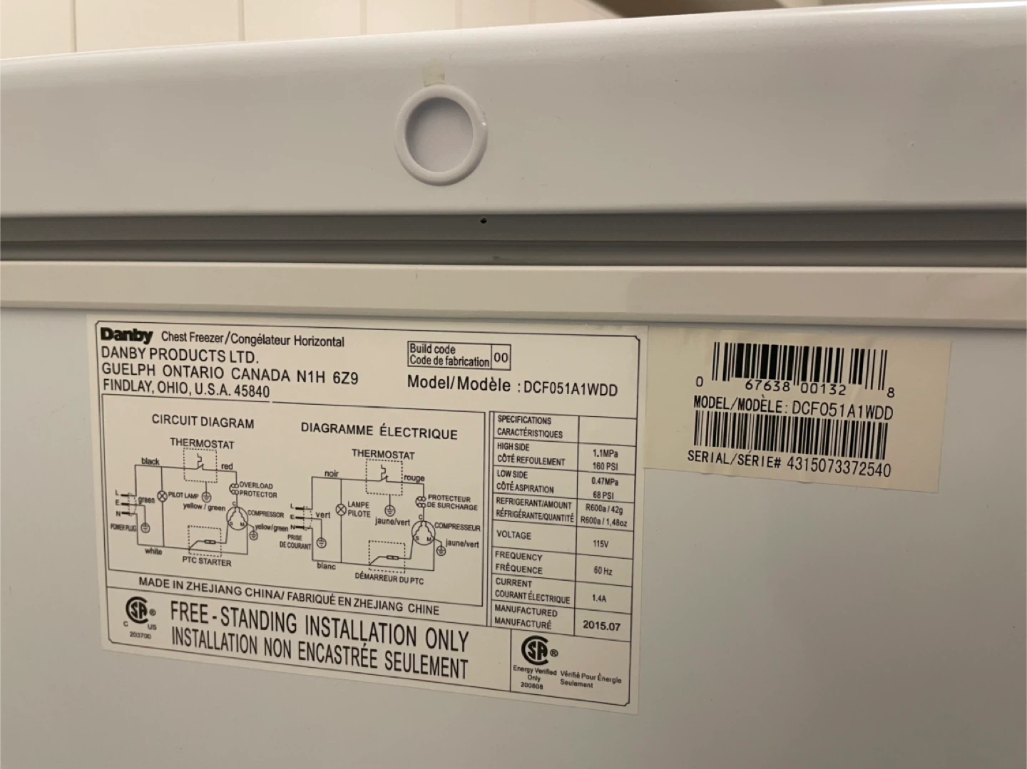 Danby Chest Freezer DCF051A1WDD