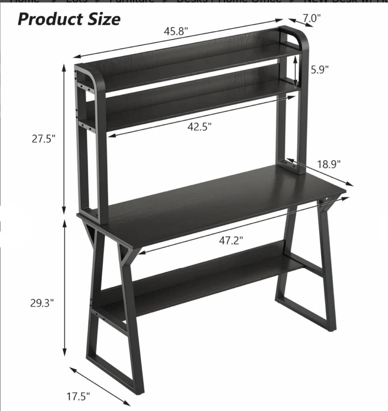 Computer Desk with Hutch 47” with Space Saving Design(Black) - photo 3