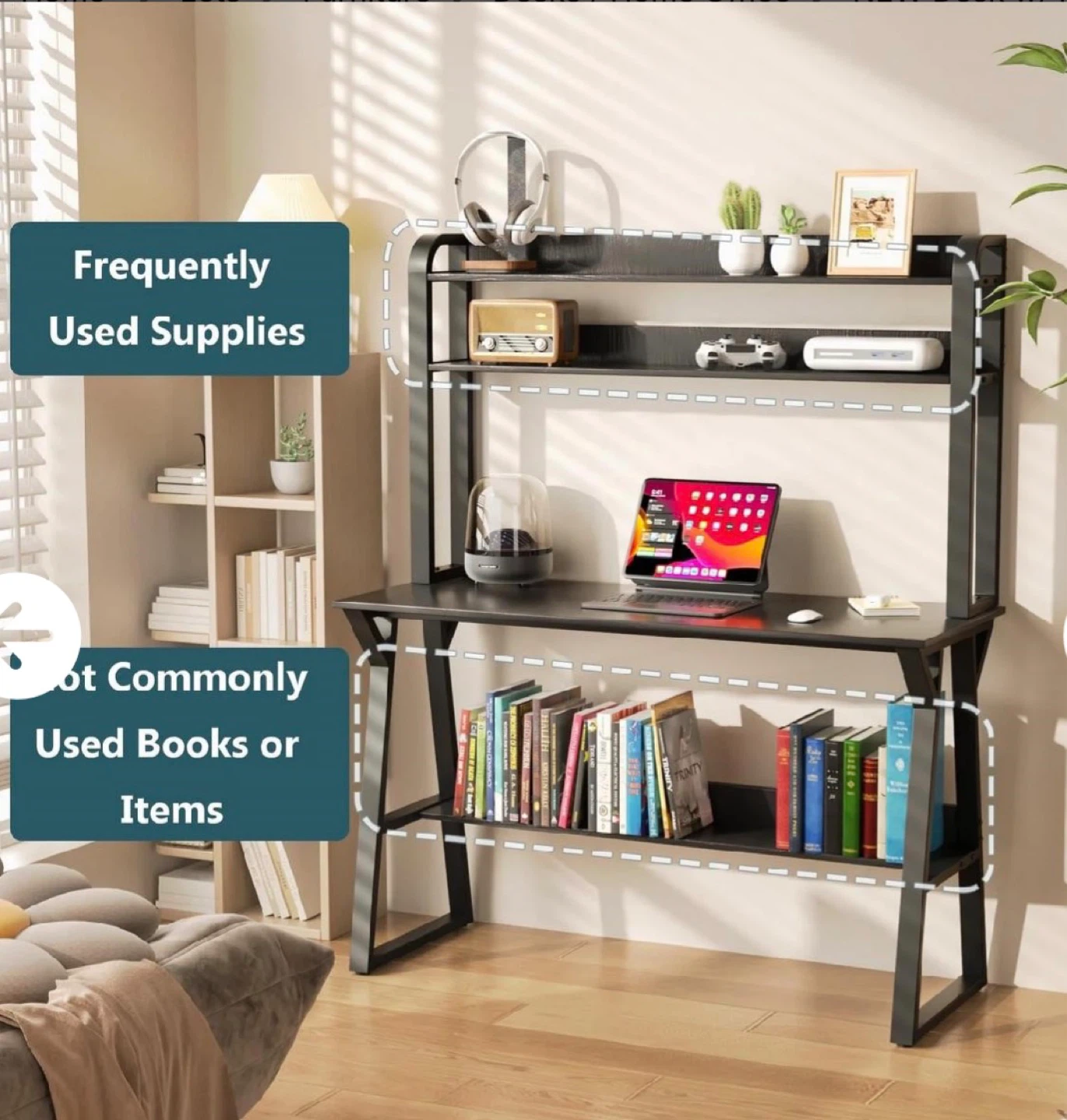 Computer Desk with Hutch 47” with Space Saving Design(Black) - photo 4