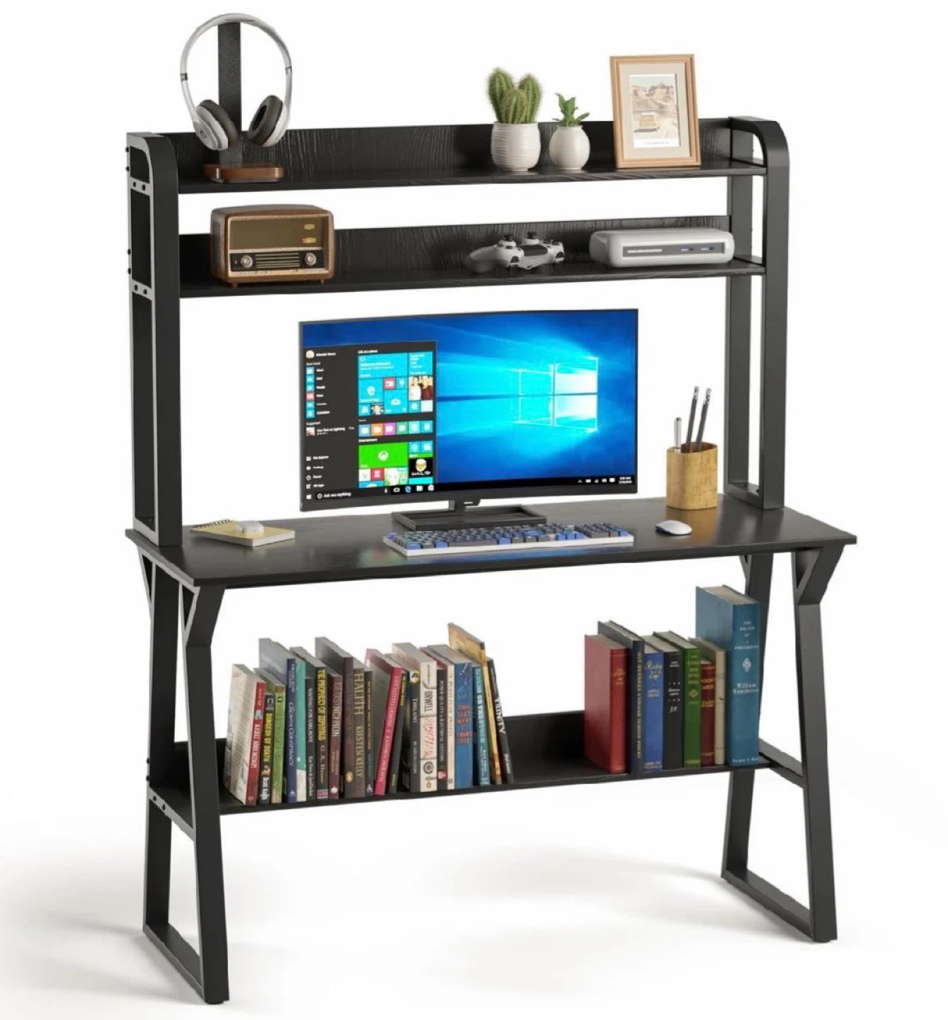 Computer Desk with Hutch 47” with Space Saving Design(Black)