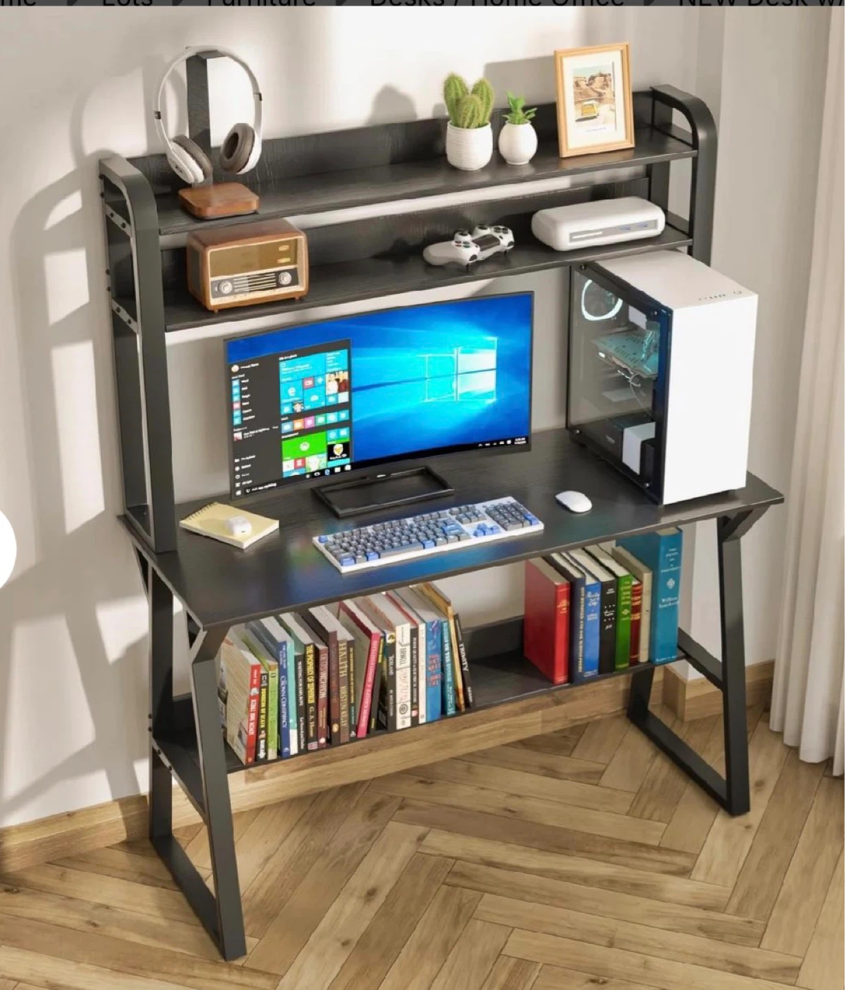 Computer Desk with Hutch 47” with Space Saving Design(Black) - photo 2