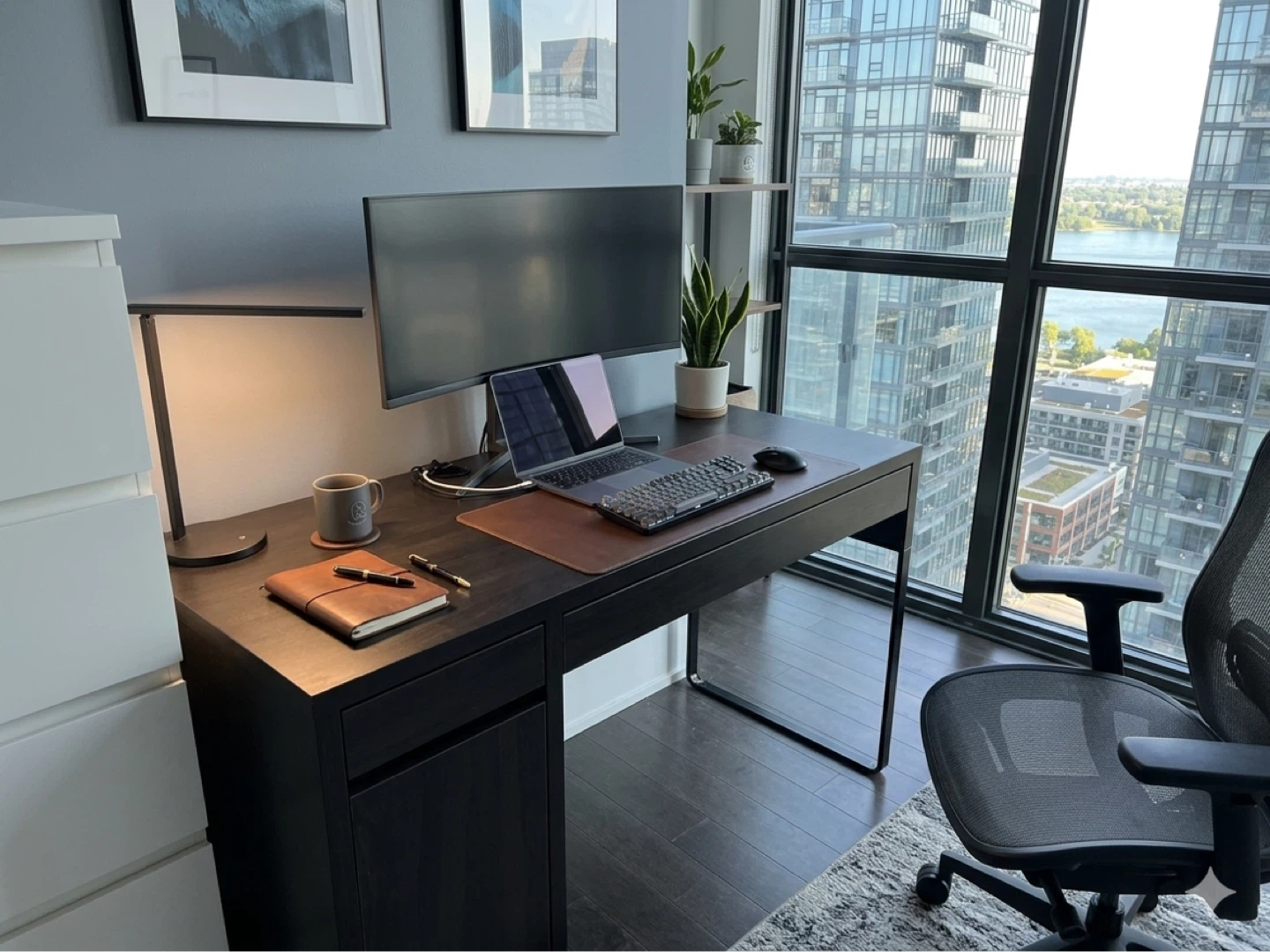 Black Desk with Cabinet and 2 Drawers