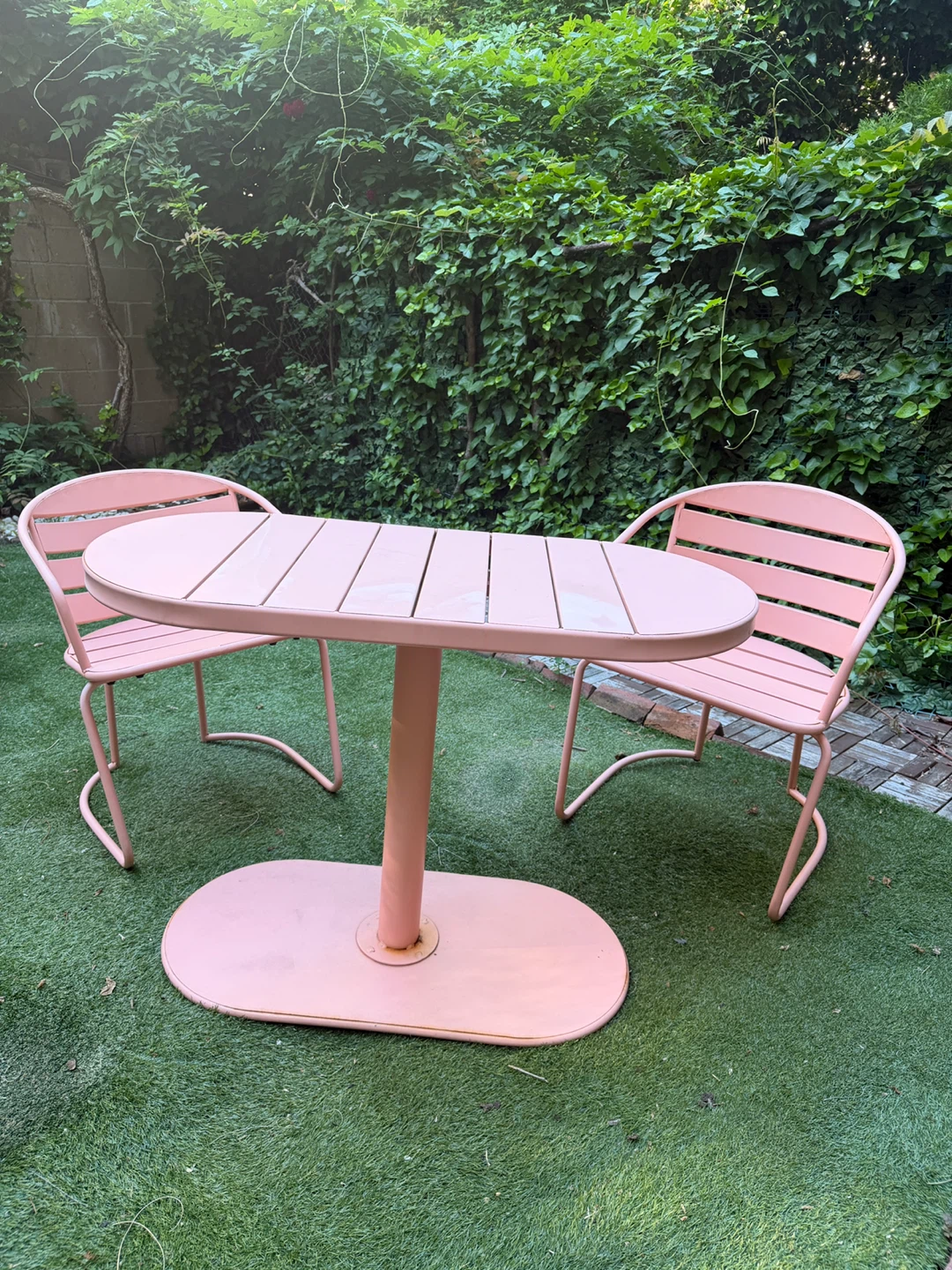 Pink Metal Patio Table and Chairs Set