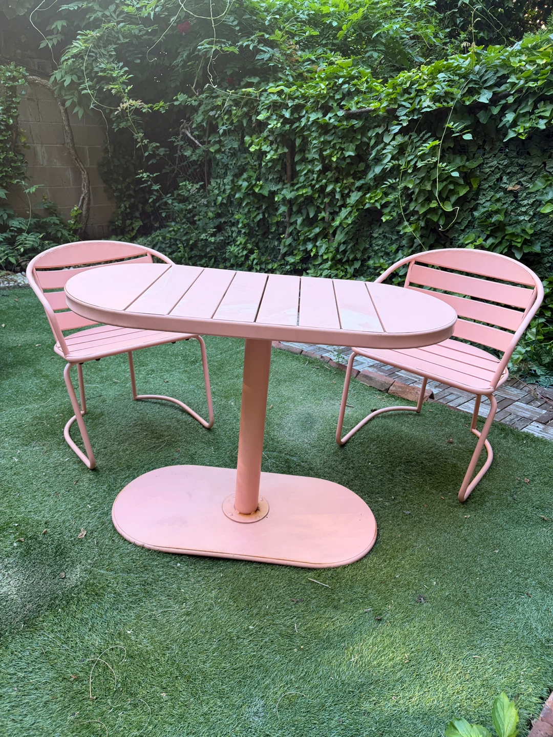Pink Metal Patio Table and Chairs Set - photo 2