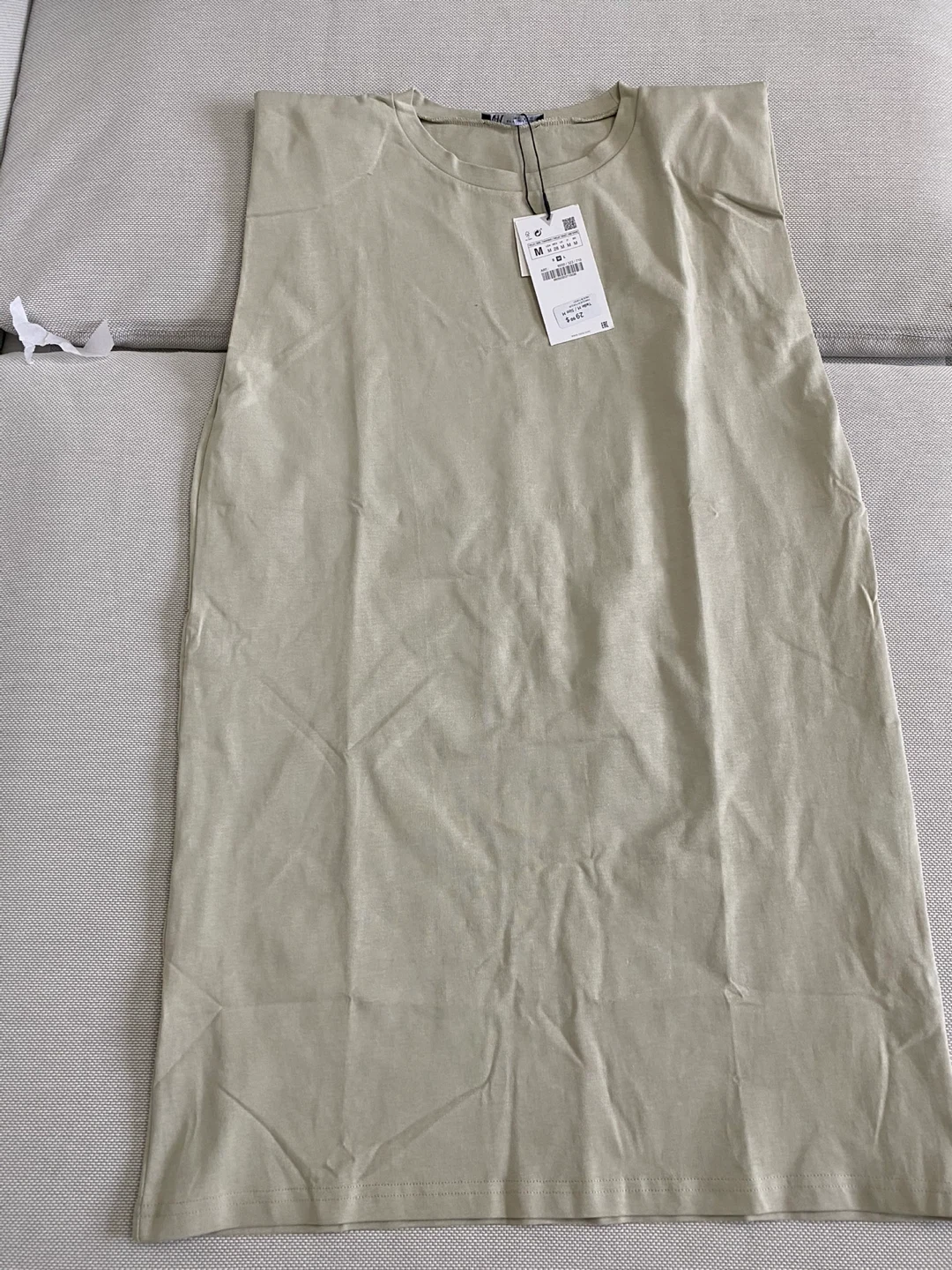 NWT Zara Padded Shoulder T-Shirt Dress - Beige - photo 3