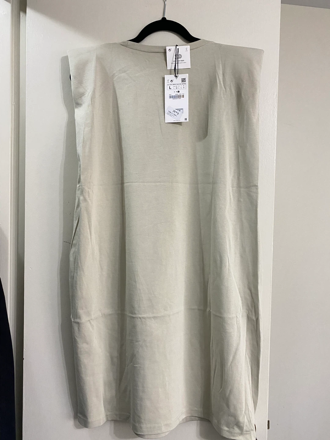 NWT Zara Padded Shoulder T-Shirt Dress - Beige - photo 4