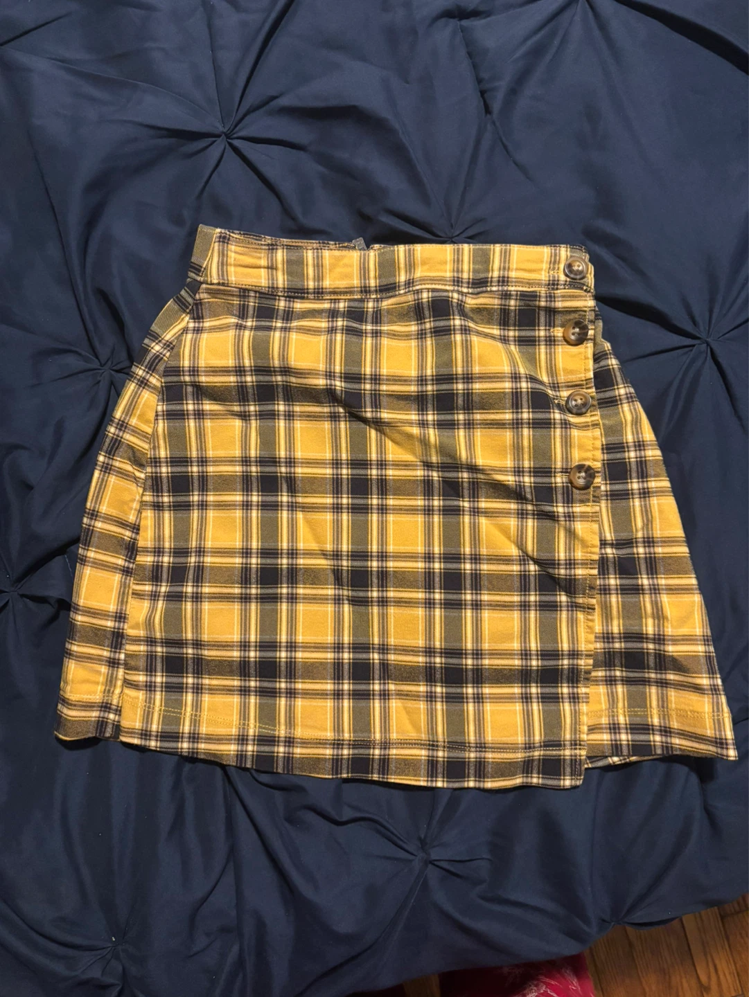 Yellow Plaid Button-Front Skirt
