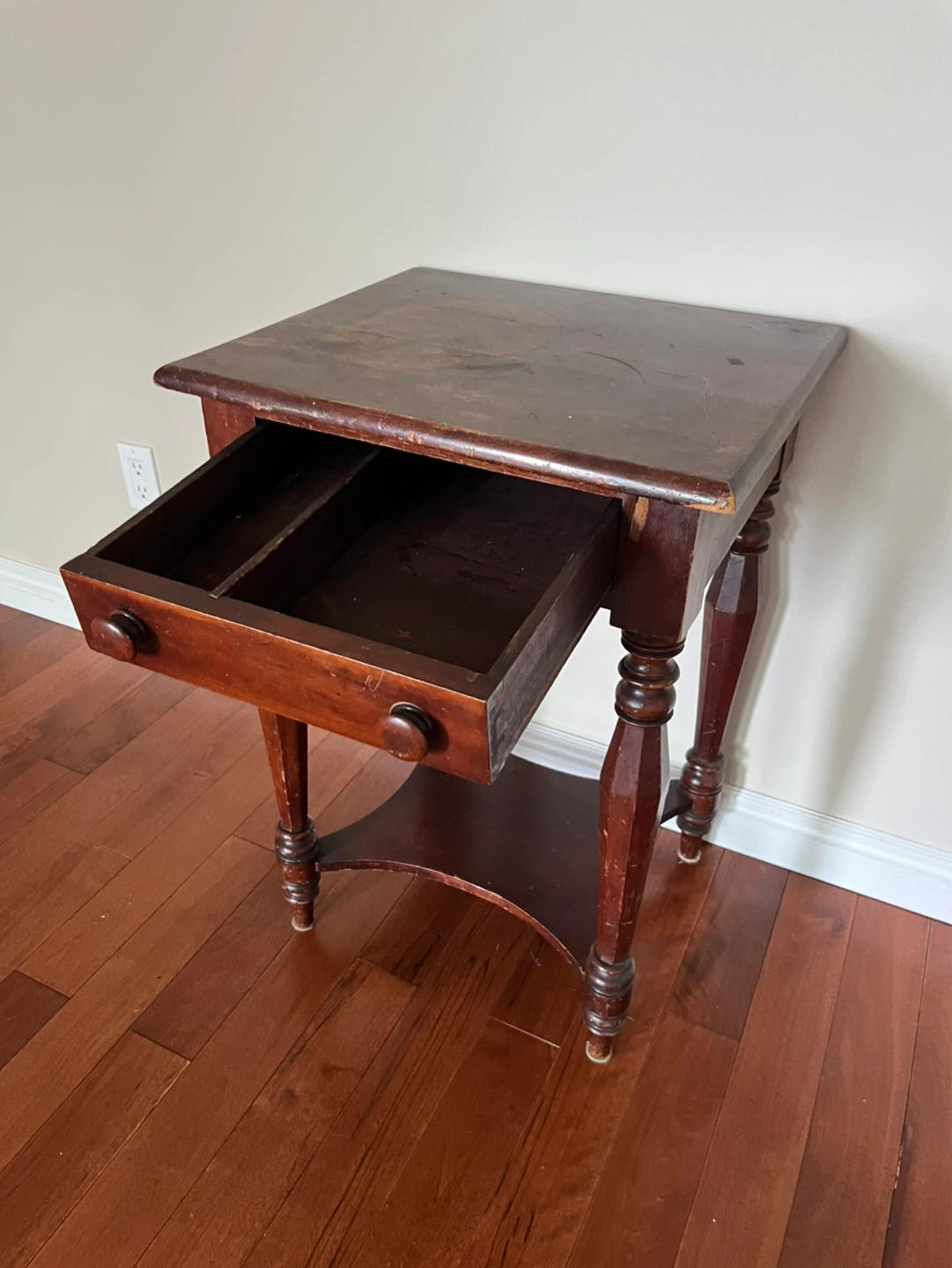 Antique Wooden Side Table with Drawer - photo 2