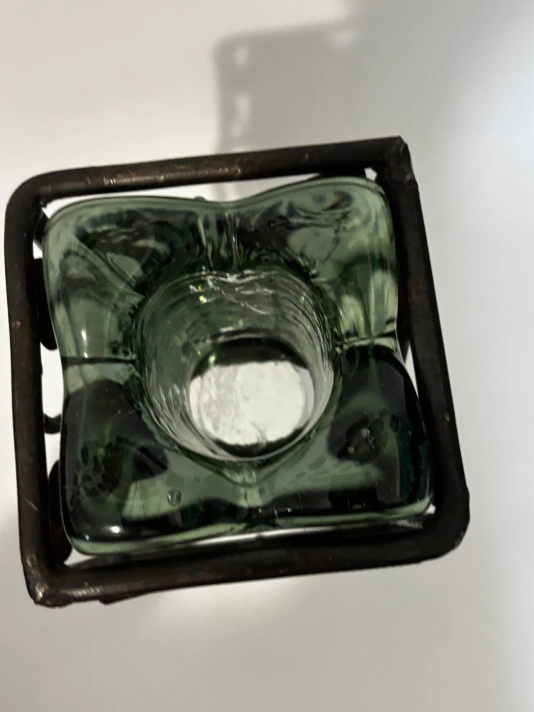 Green Glass Tealight Holder with Metal Stand - photo 2