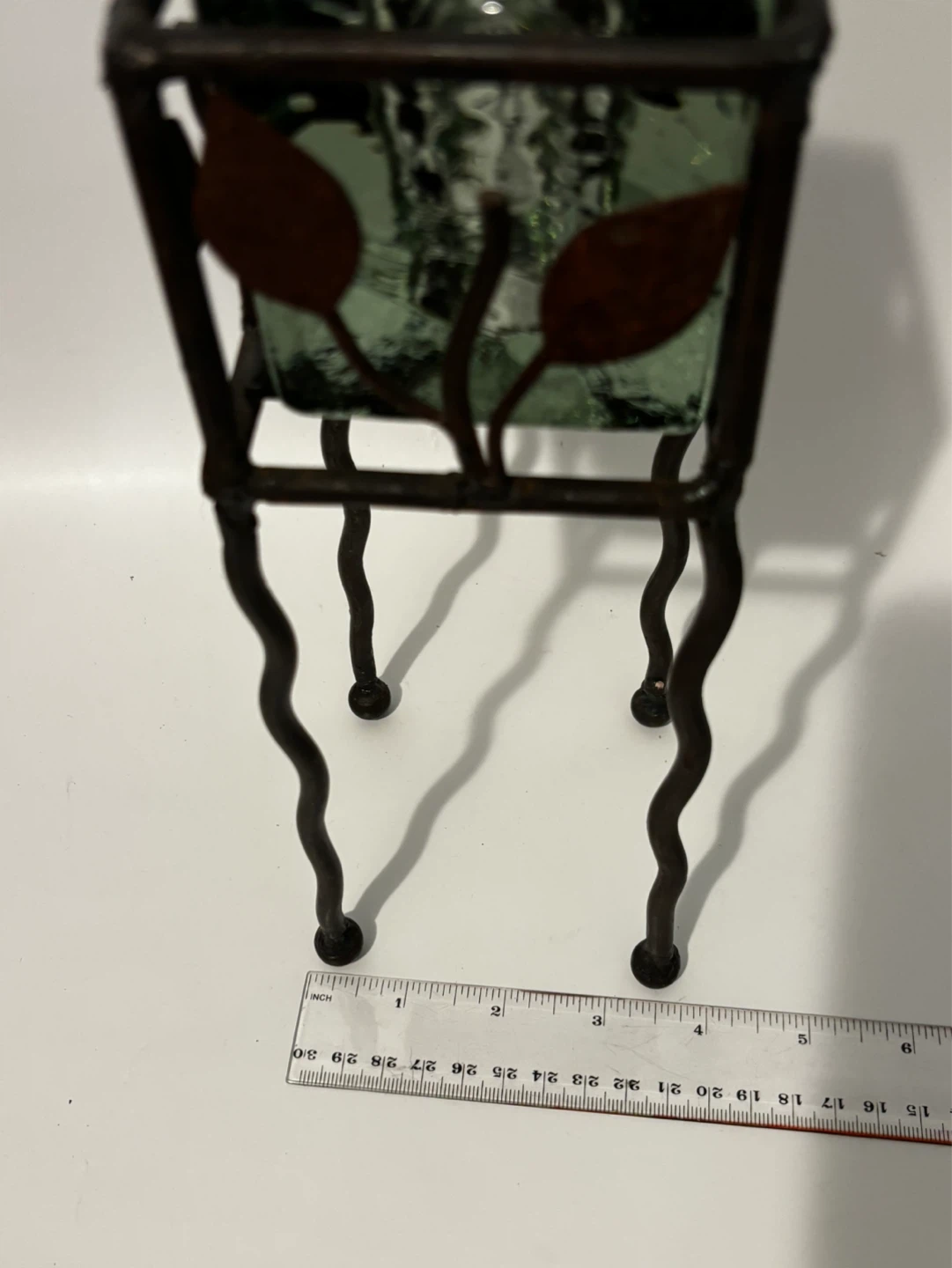 Green Glass Tealight Holder with Metal Stand - photo 4