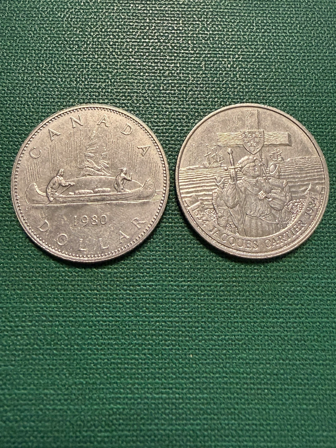 1980 Canada Dollar Coin and 1984 Jacques Cartier Dollar Coin