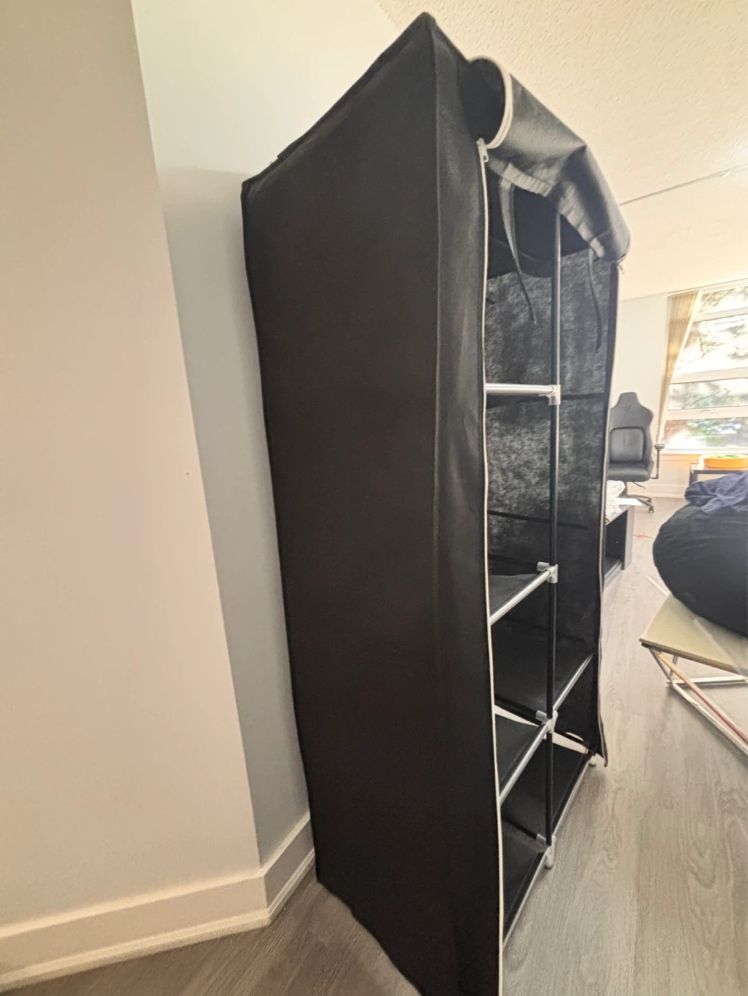 Black Portable Wardrobe with Shelves - photo 3