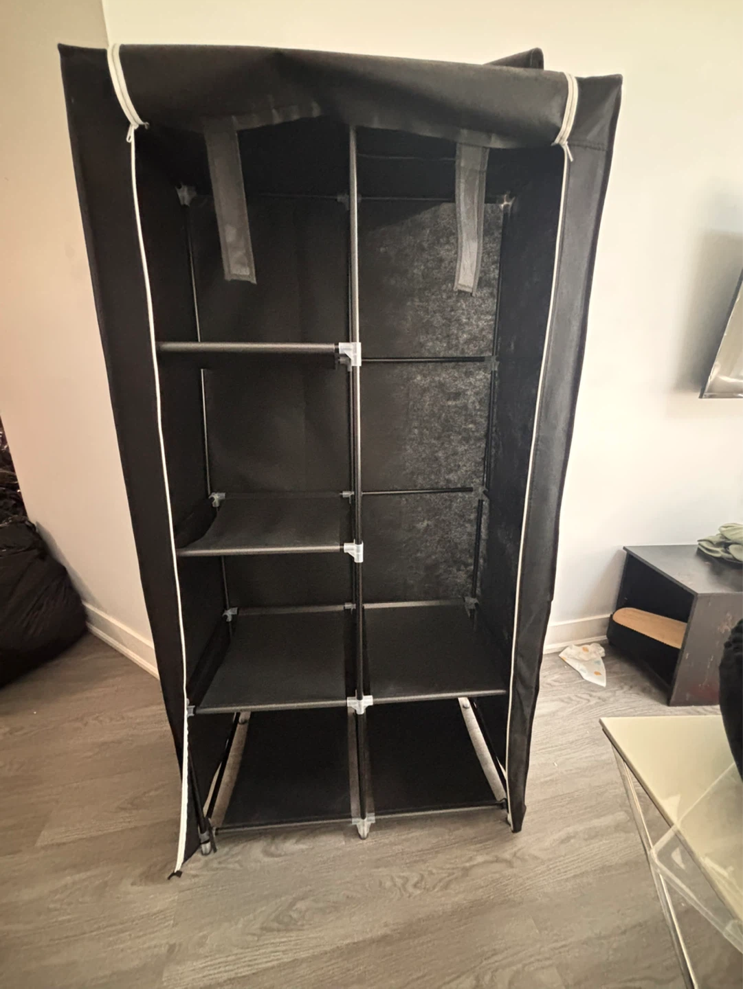 Black Portable Wardrobe with Shelves