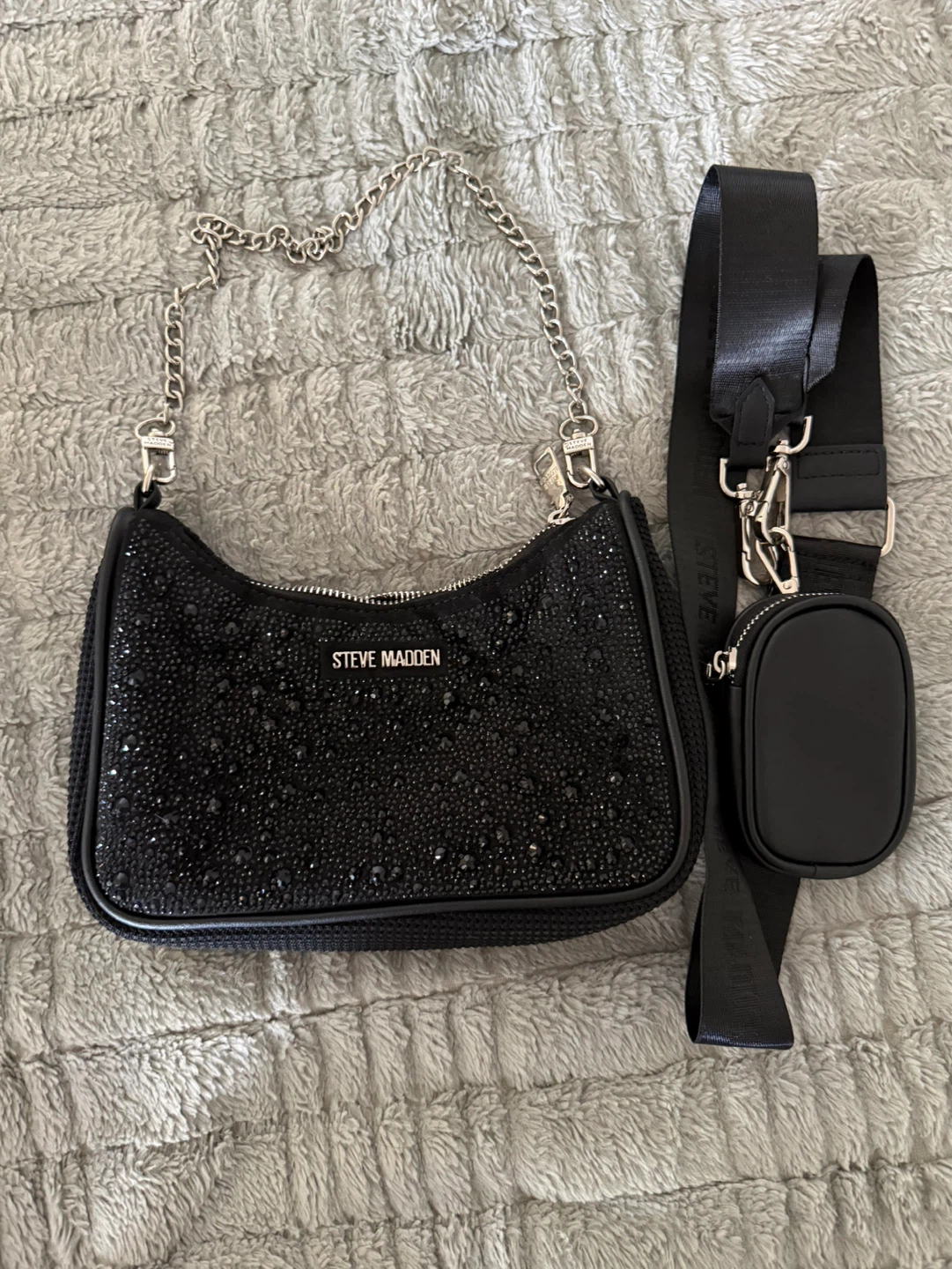 Steve Madden Black Rhinestone Shoulder Bag with Pouch