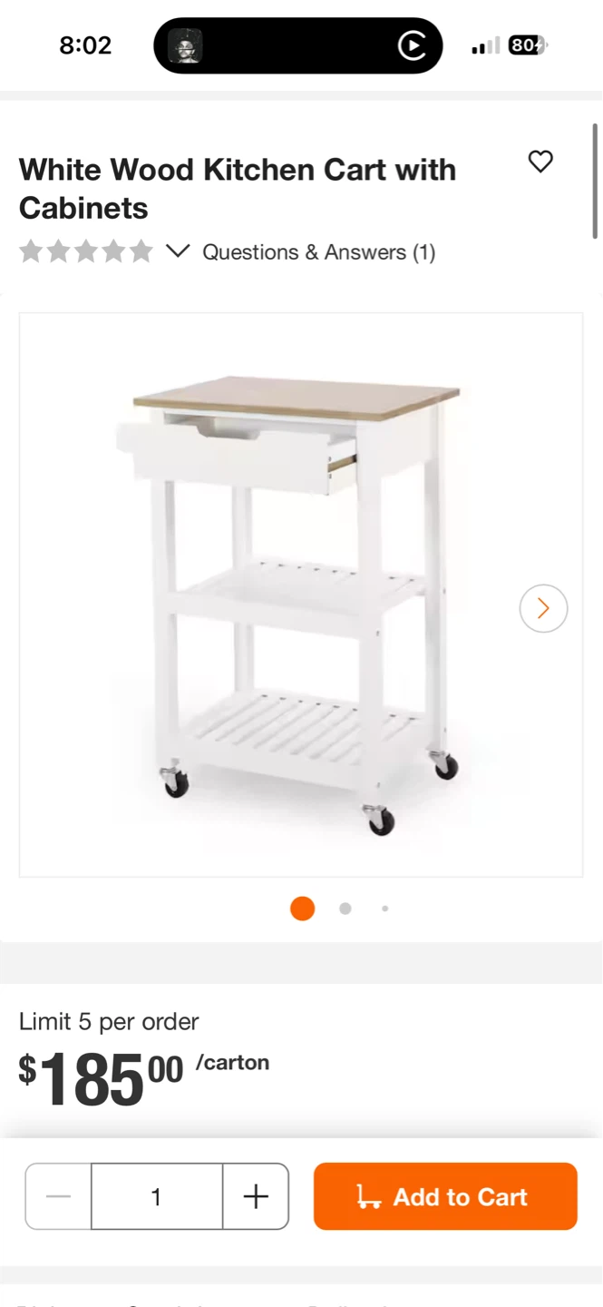 White Wood Kitchen Cart with Drawer and Shelves - photo 3