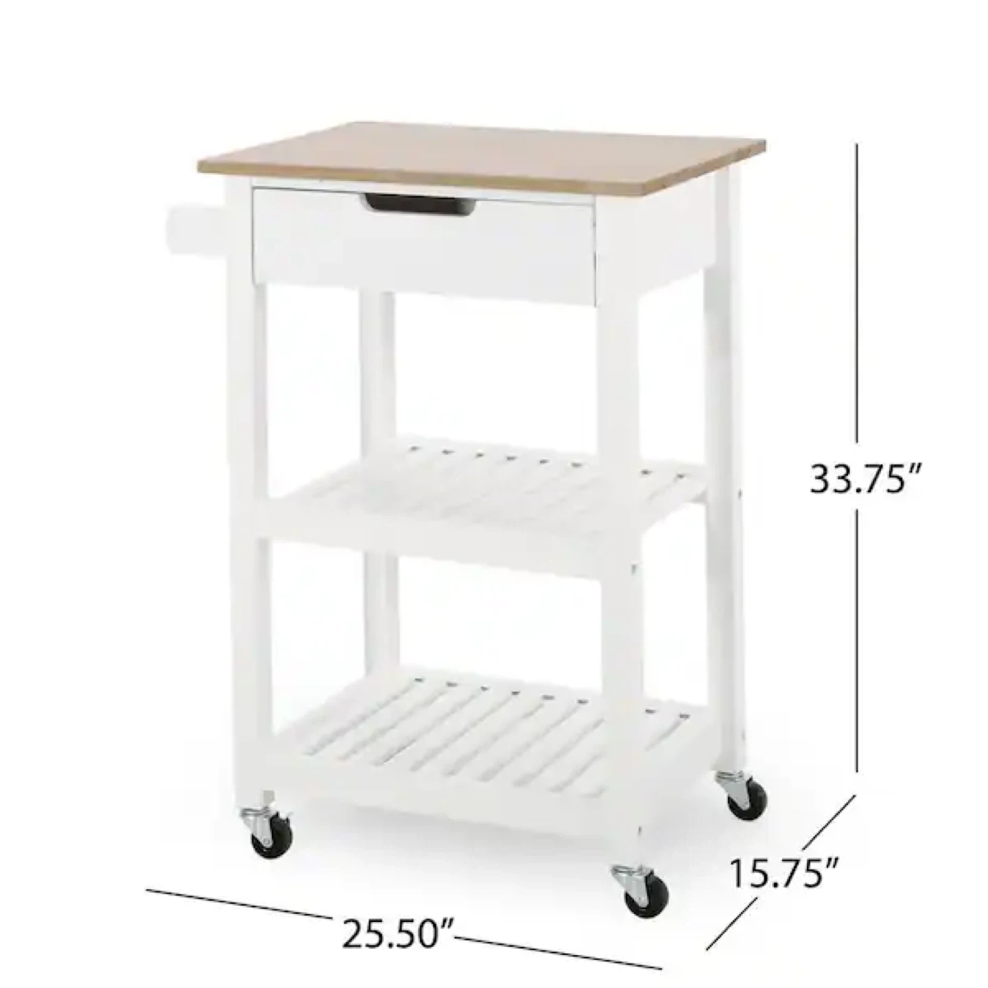 White Wood Kitchen Cart with Drawer and Shelves - photo 2