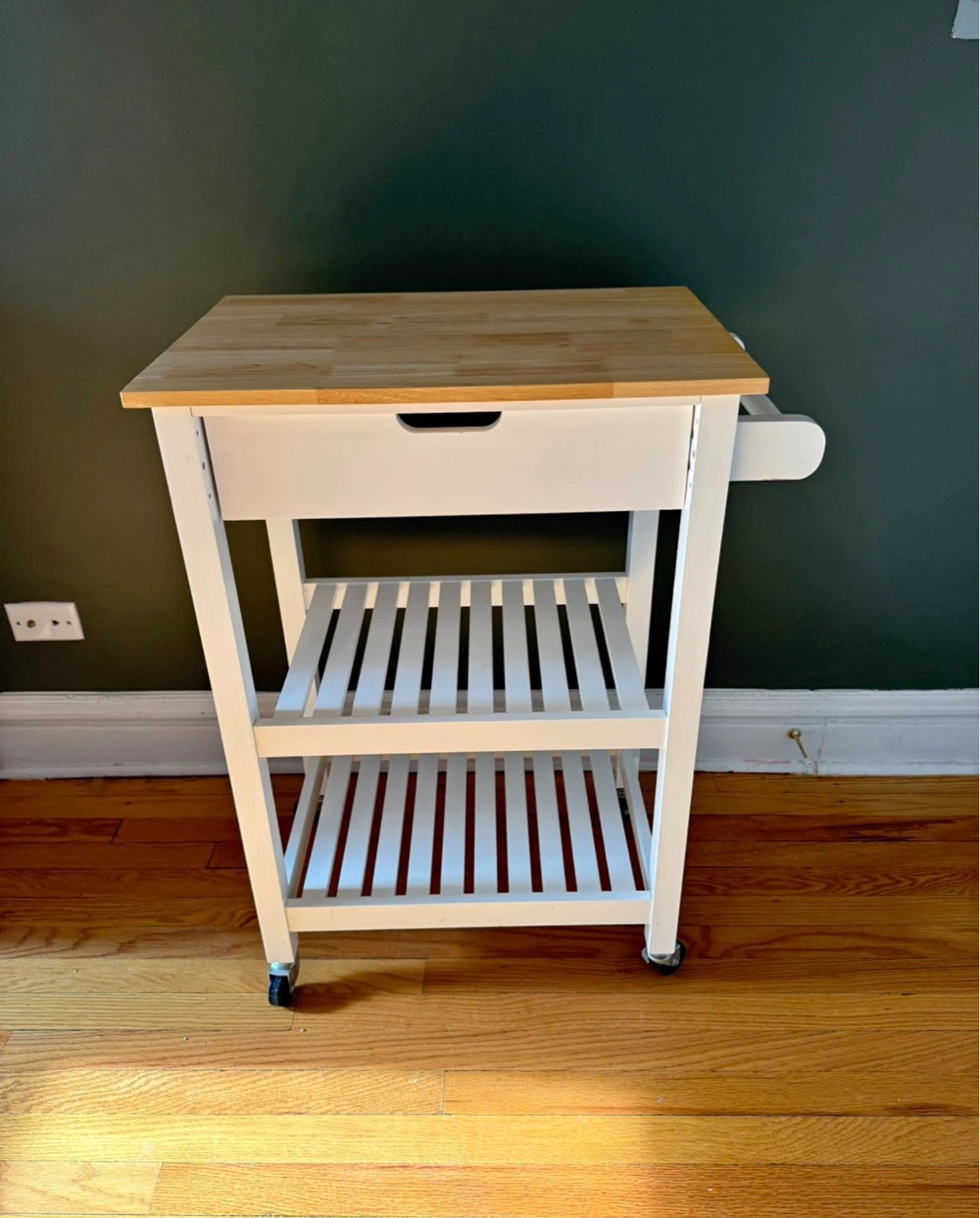 White Wood Kitchen Cart with Drawer and Shelves