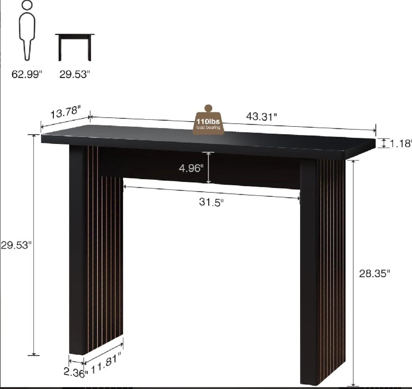 New in Box  Fluted Entryway Console Table, Black - photo 5