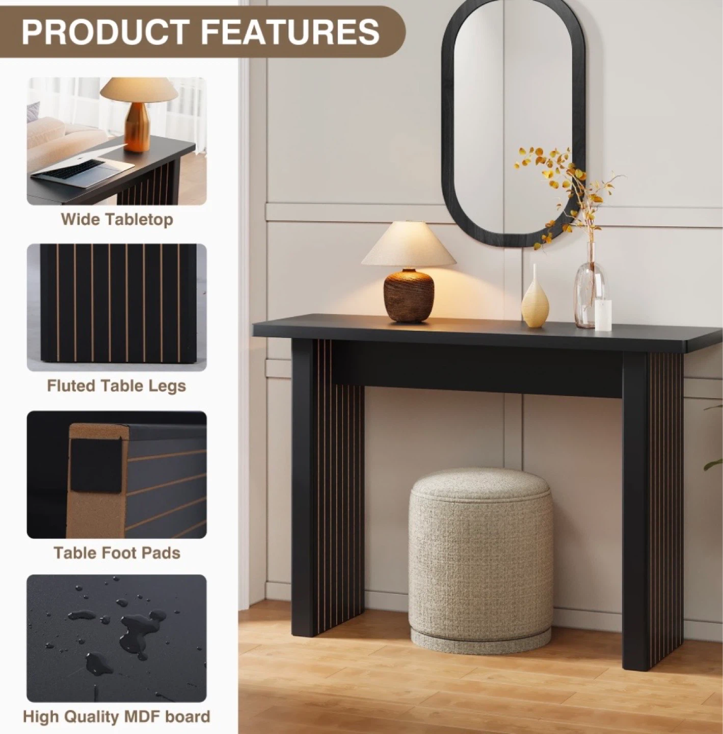New in Box  Fluted Entryway Console Table, Black - photo 2