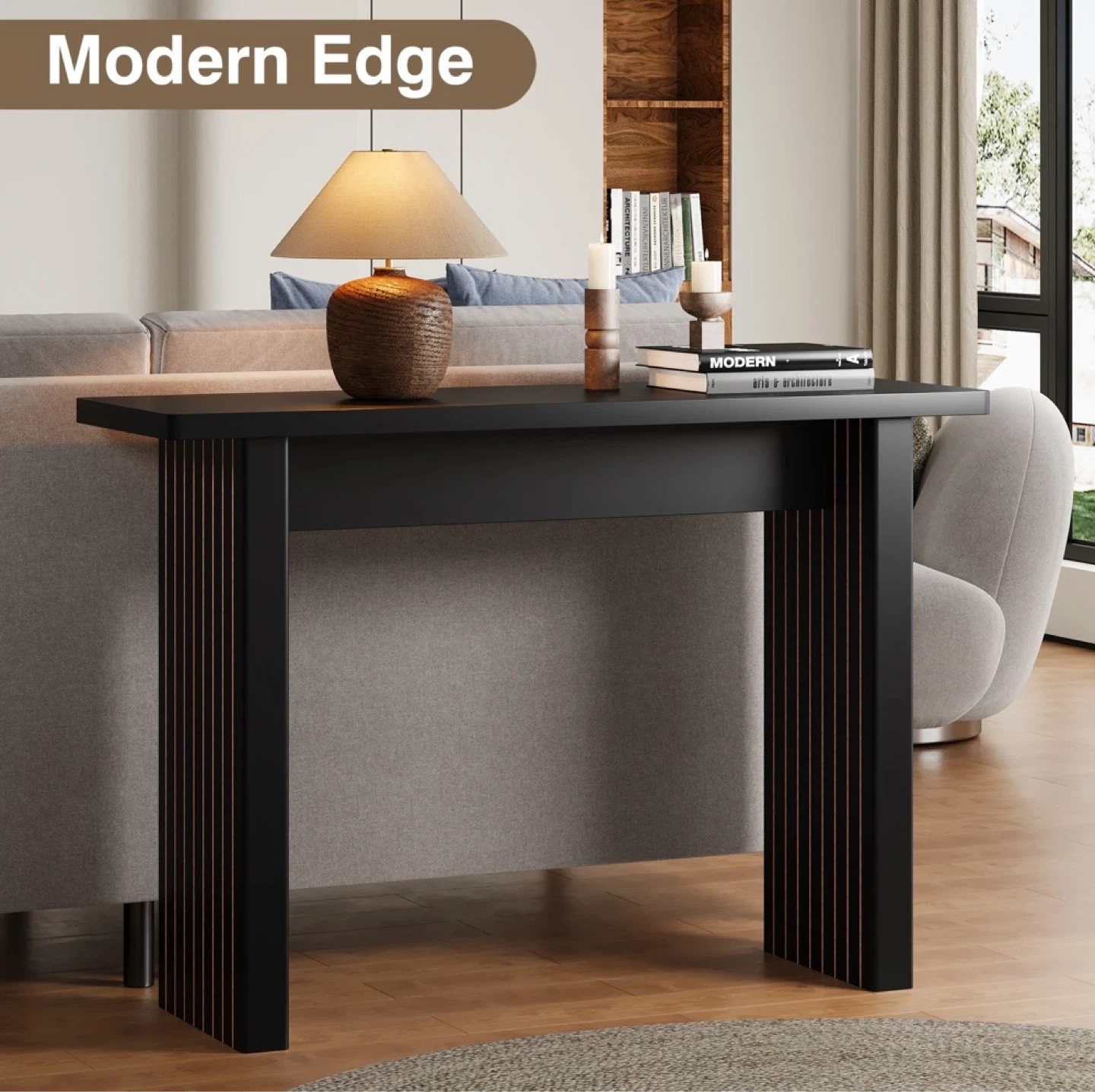 New in Box  Fluted Entryway Console Table, Black
