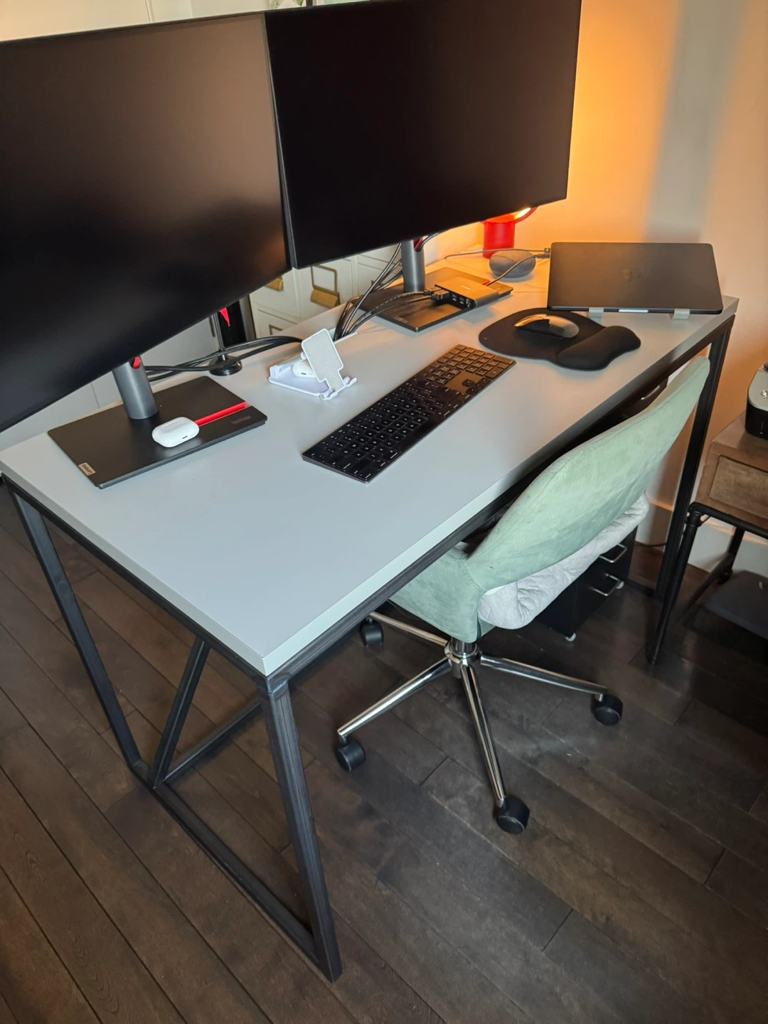 Grey Modern Desk with Metal Frame
