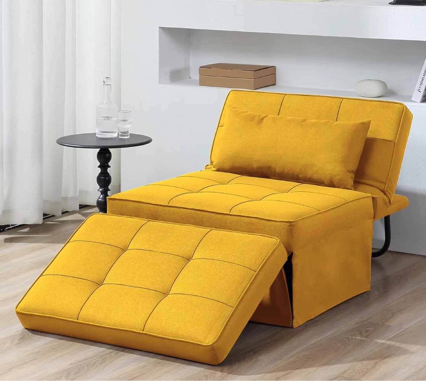 Yellow Convertible Sofa Chair Bed with Ottoman