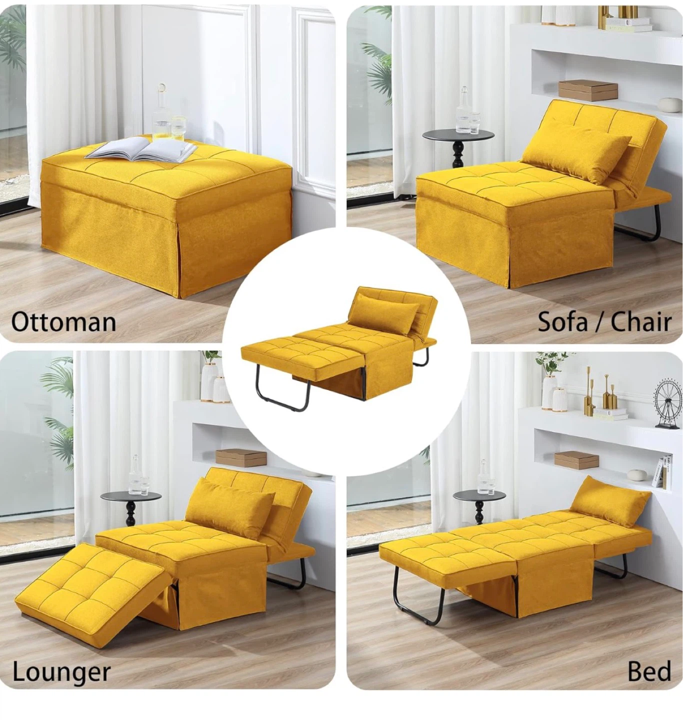 Yellow Convertible Sofa Chair Bed with Ottoman - photo 4