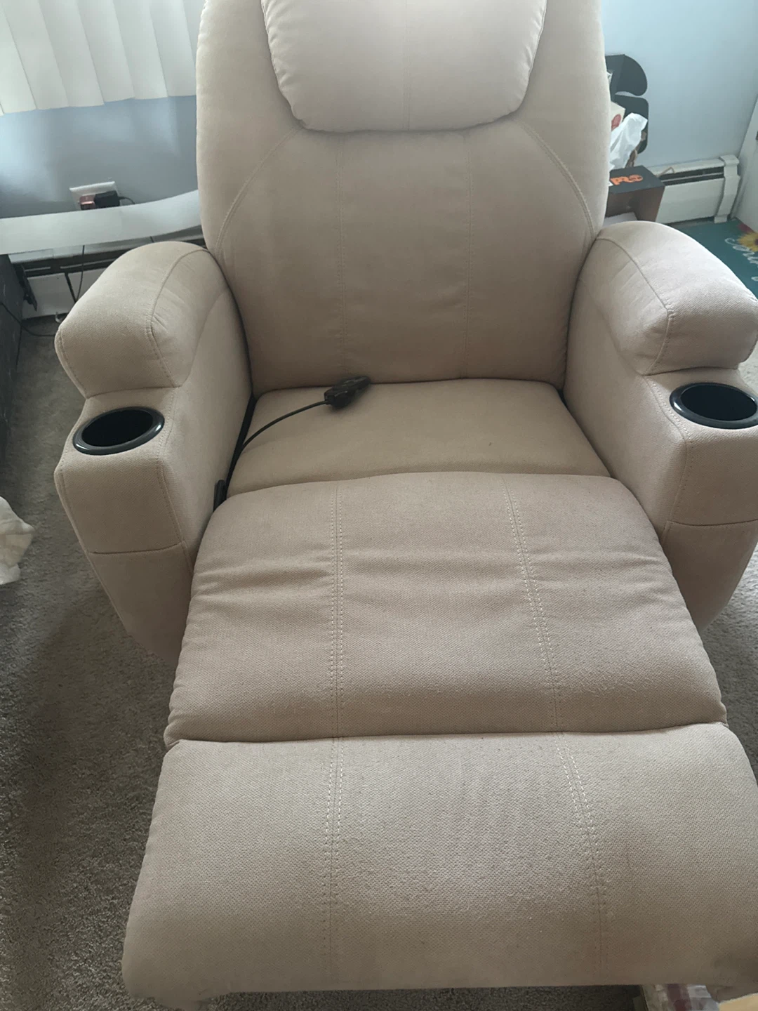 Beige Power Recliner Chair with Cup Holders - photo 2