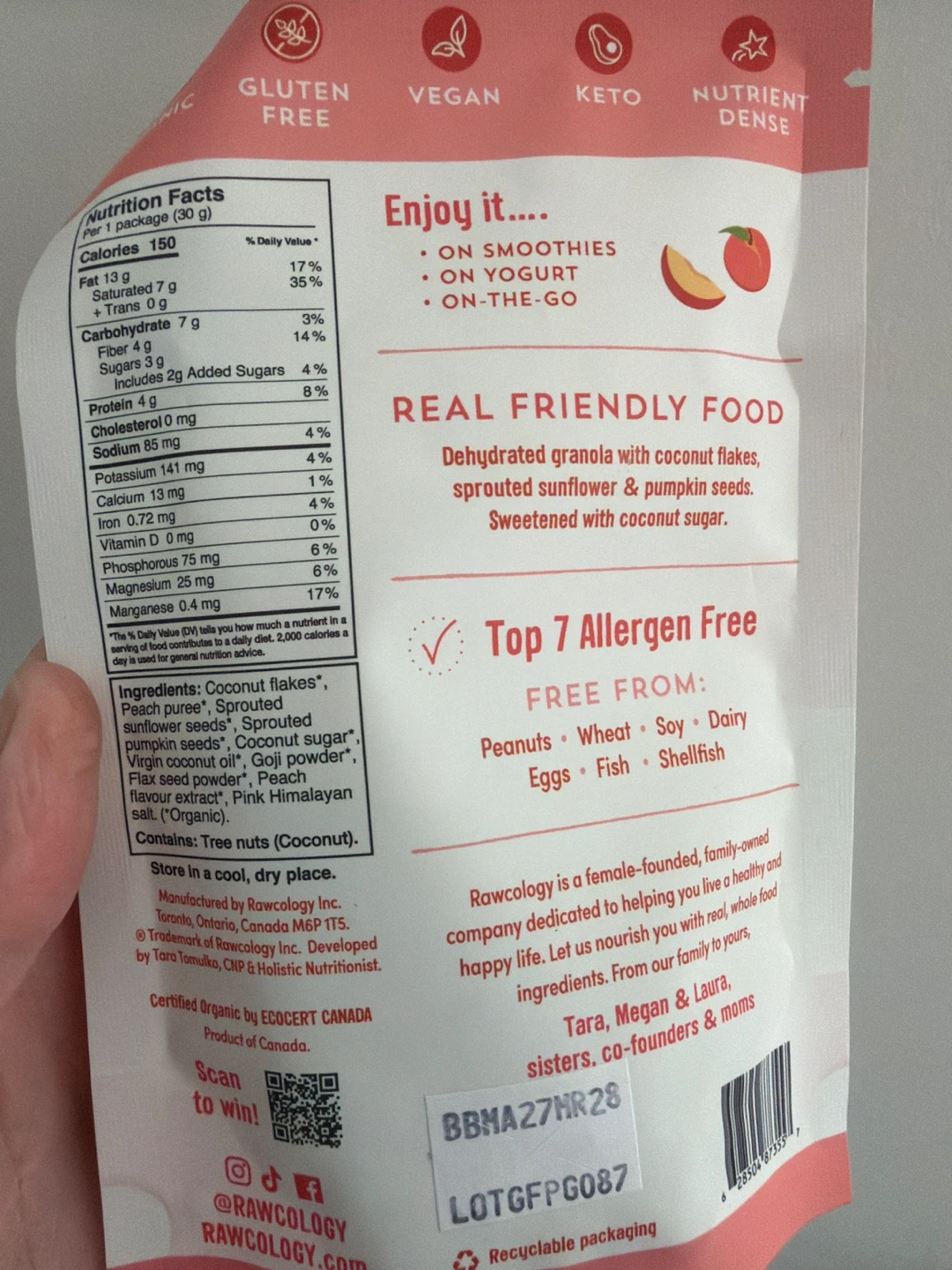 Rawcology Organic Grain Free Granola Peach with Goji Berry - photo 2