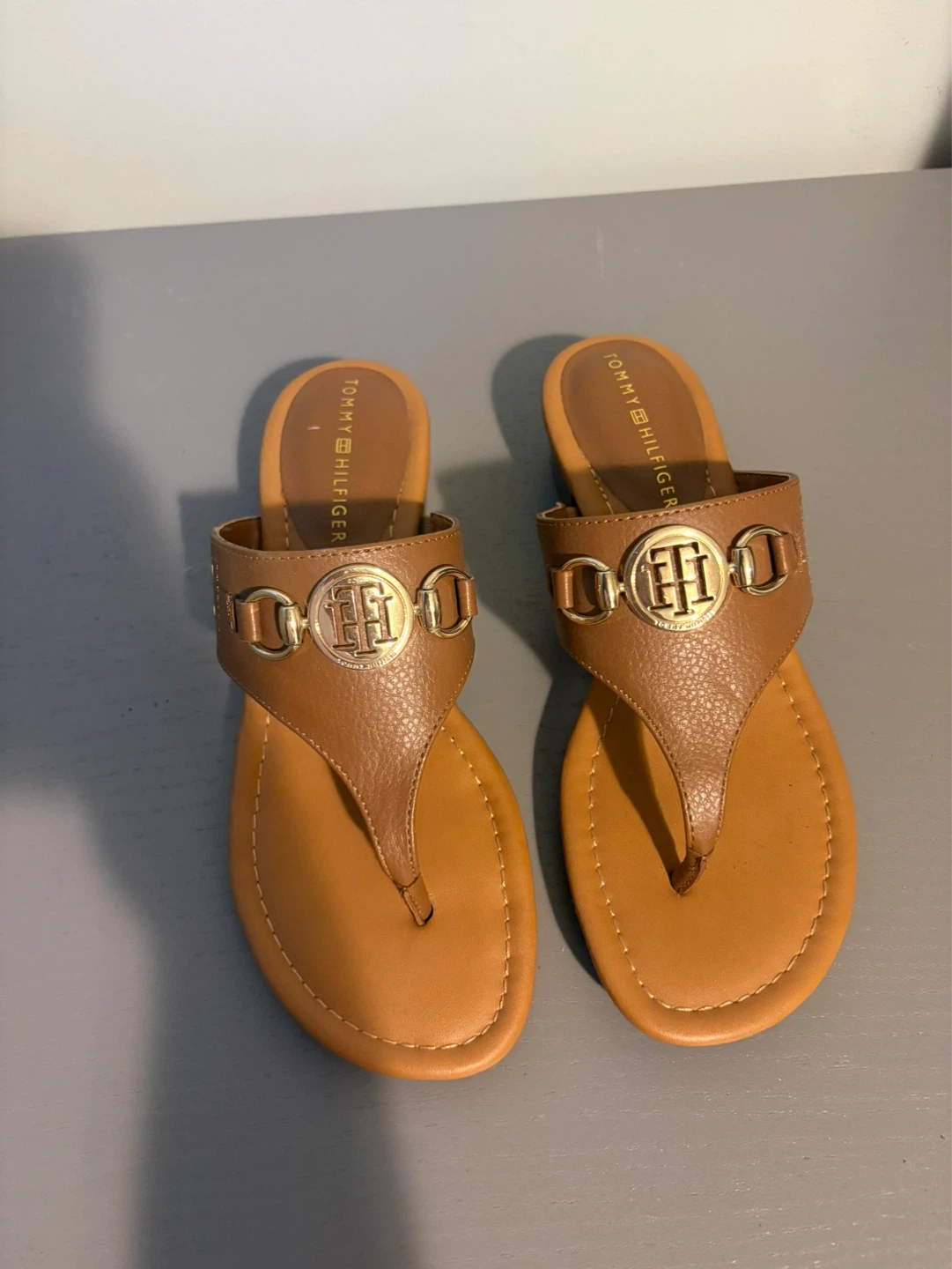 Tommy Hilfiger Tan Heel Thong Sandals