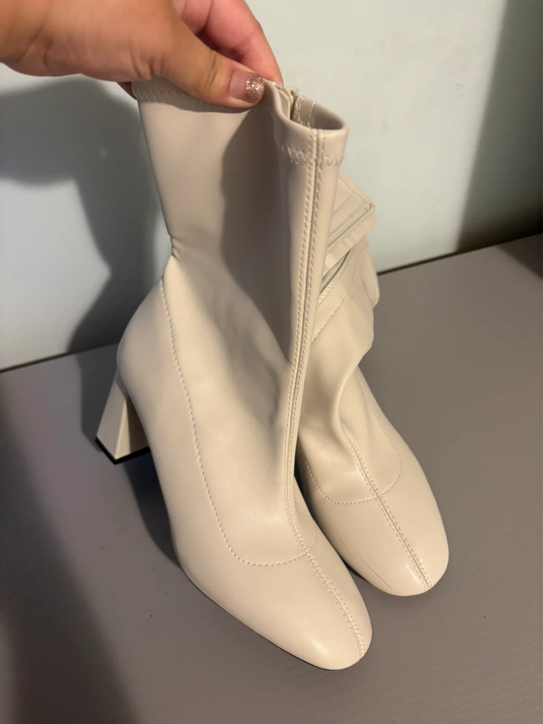 Zara White Heel Boots
