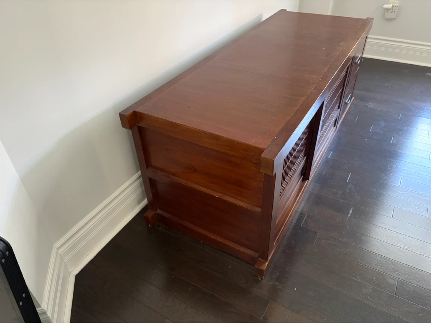 Wooden Media Console with Sliding Doors and Drawers - photo 3
