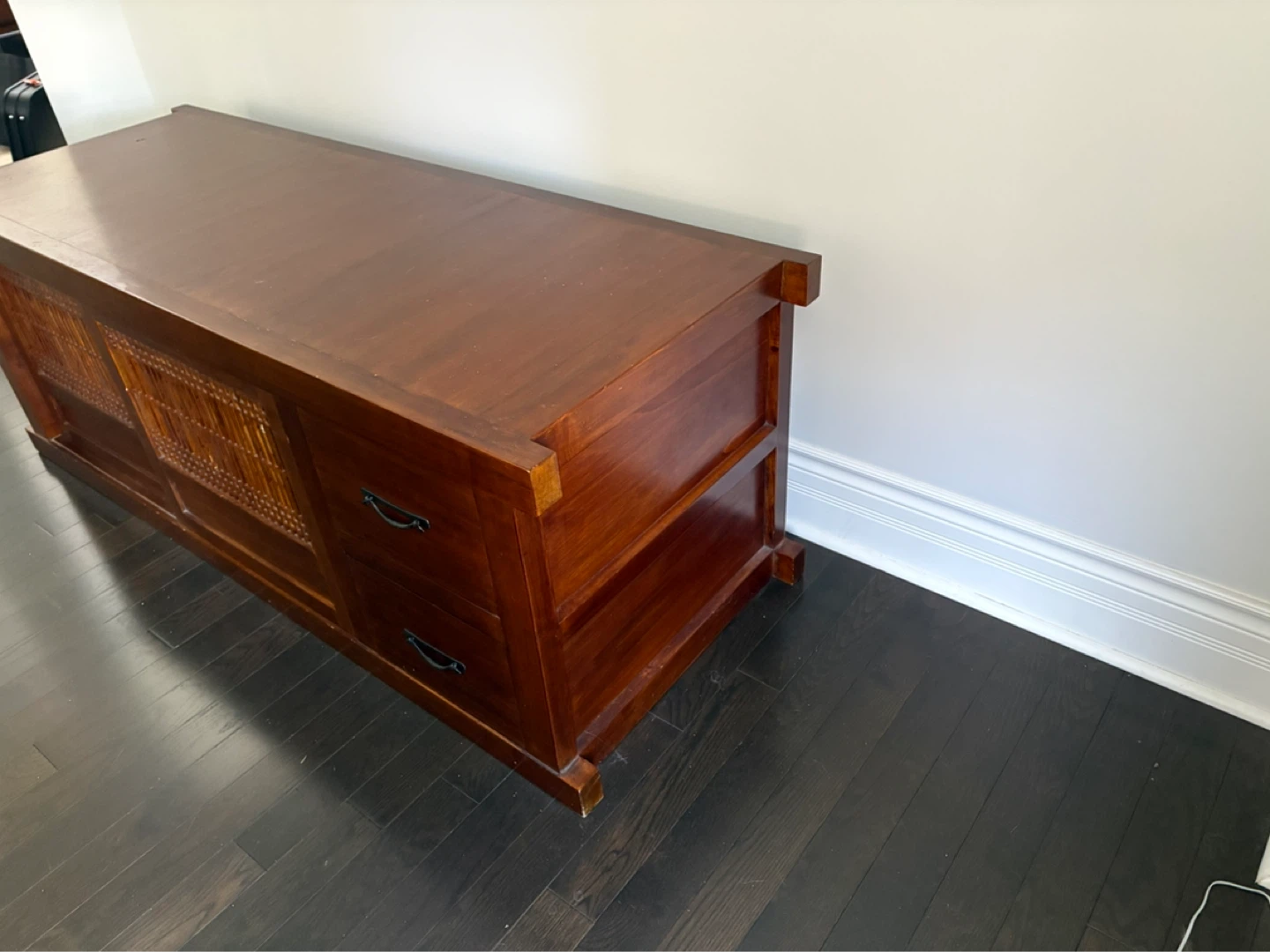 Wooden Media Console with Sliding Doors and Drawers - photo 4