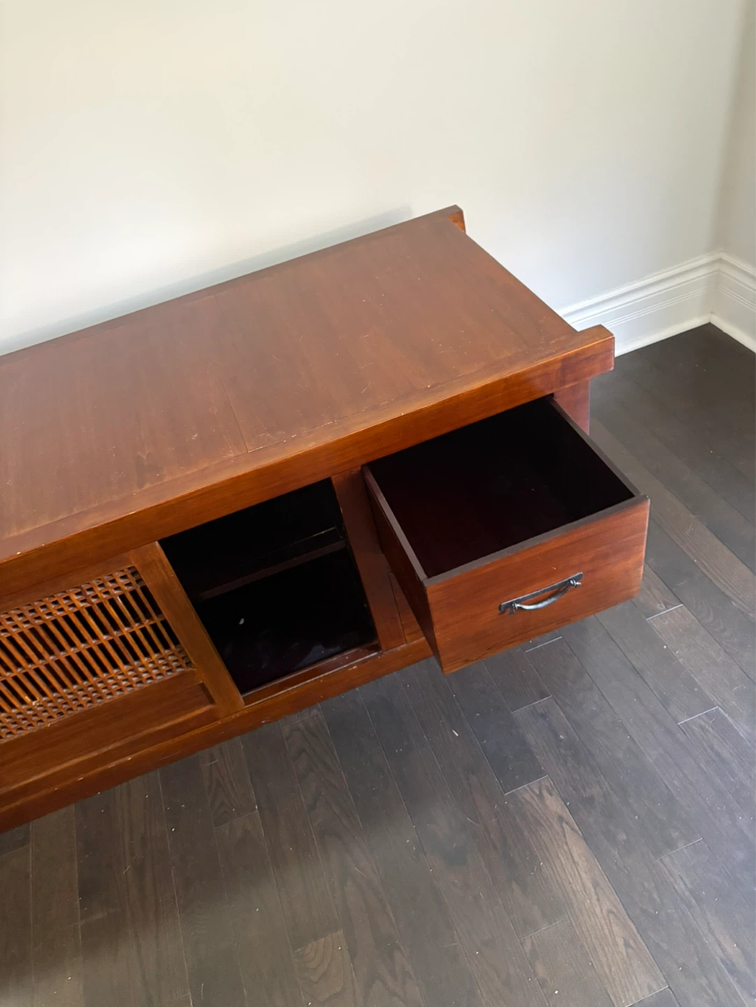 Wooden Media Console with Sliding Doors and Drawers - photo 2