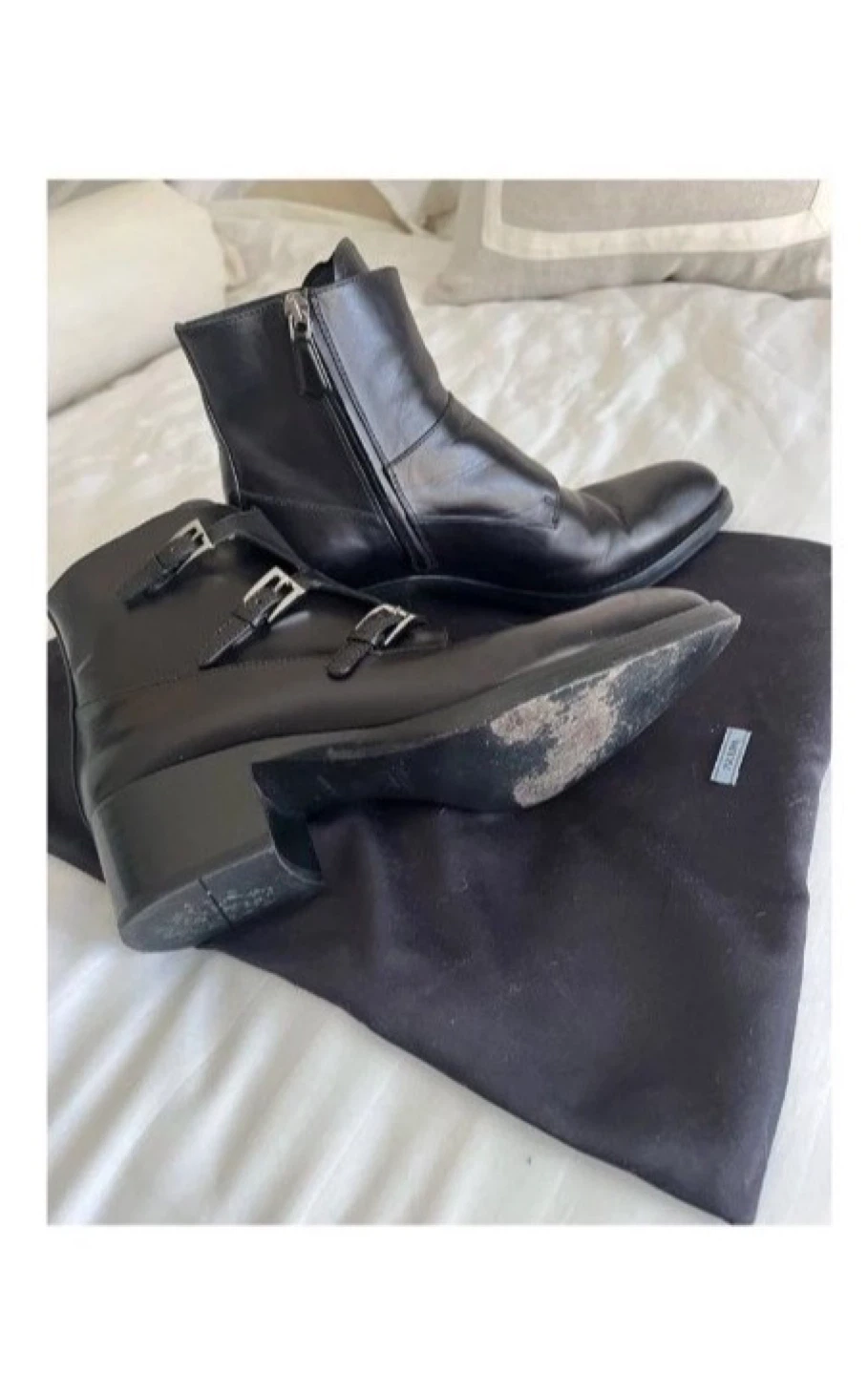 Prada Black Leather Ankle Boots with Buckles - Size 38 - photo 2