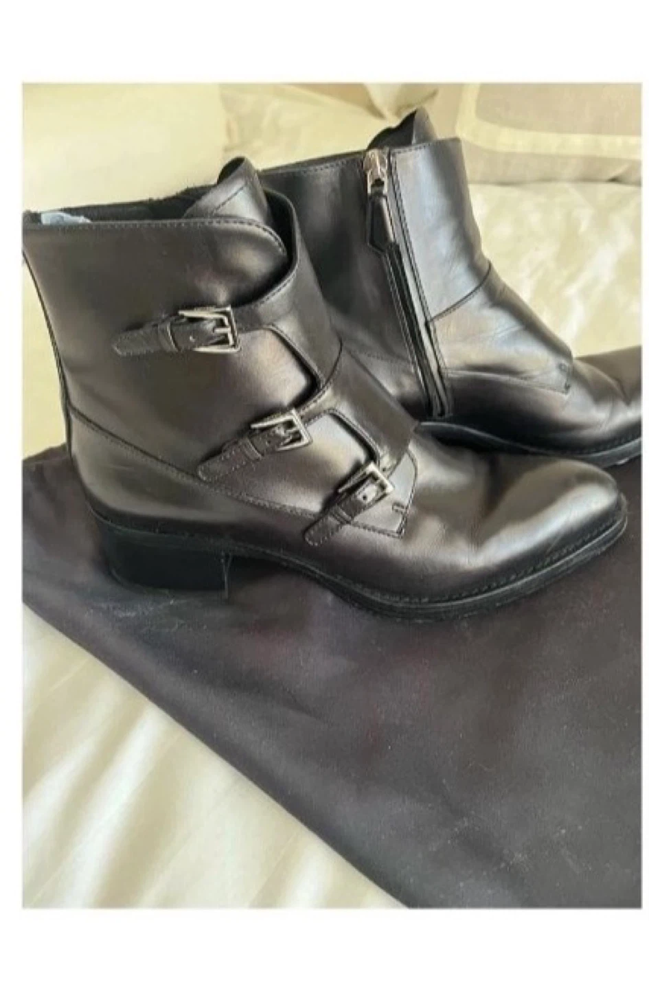 Prada Black Leather Ankle Boots with Buckles - Size 38 - photo 3