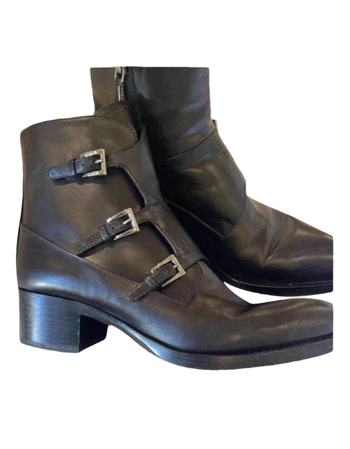 Prada Black Leather Ankle Boots with Buckles - Size 38