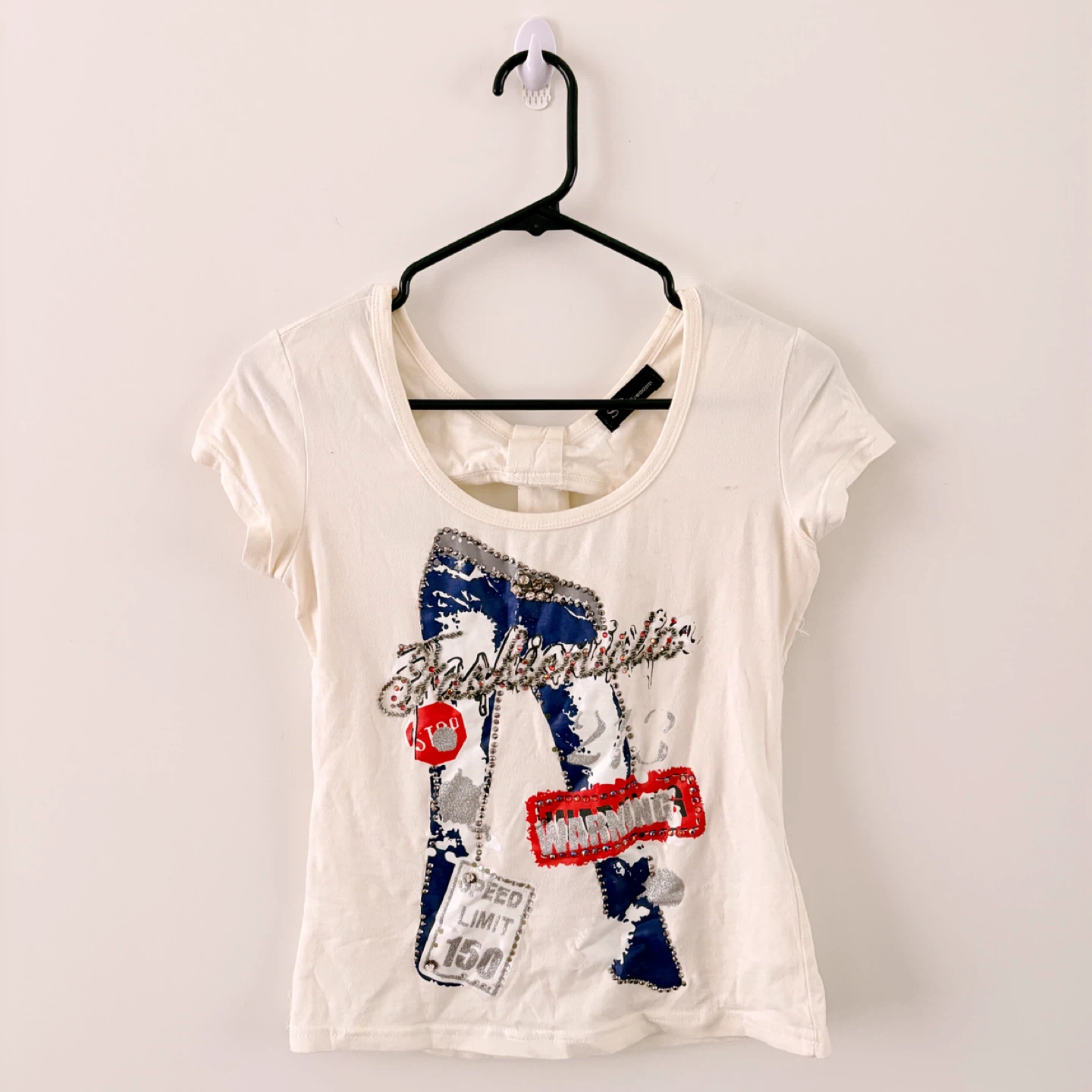 Y2K Vintage Sequin Embellished White Tshirt