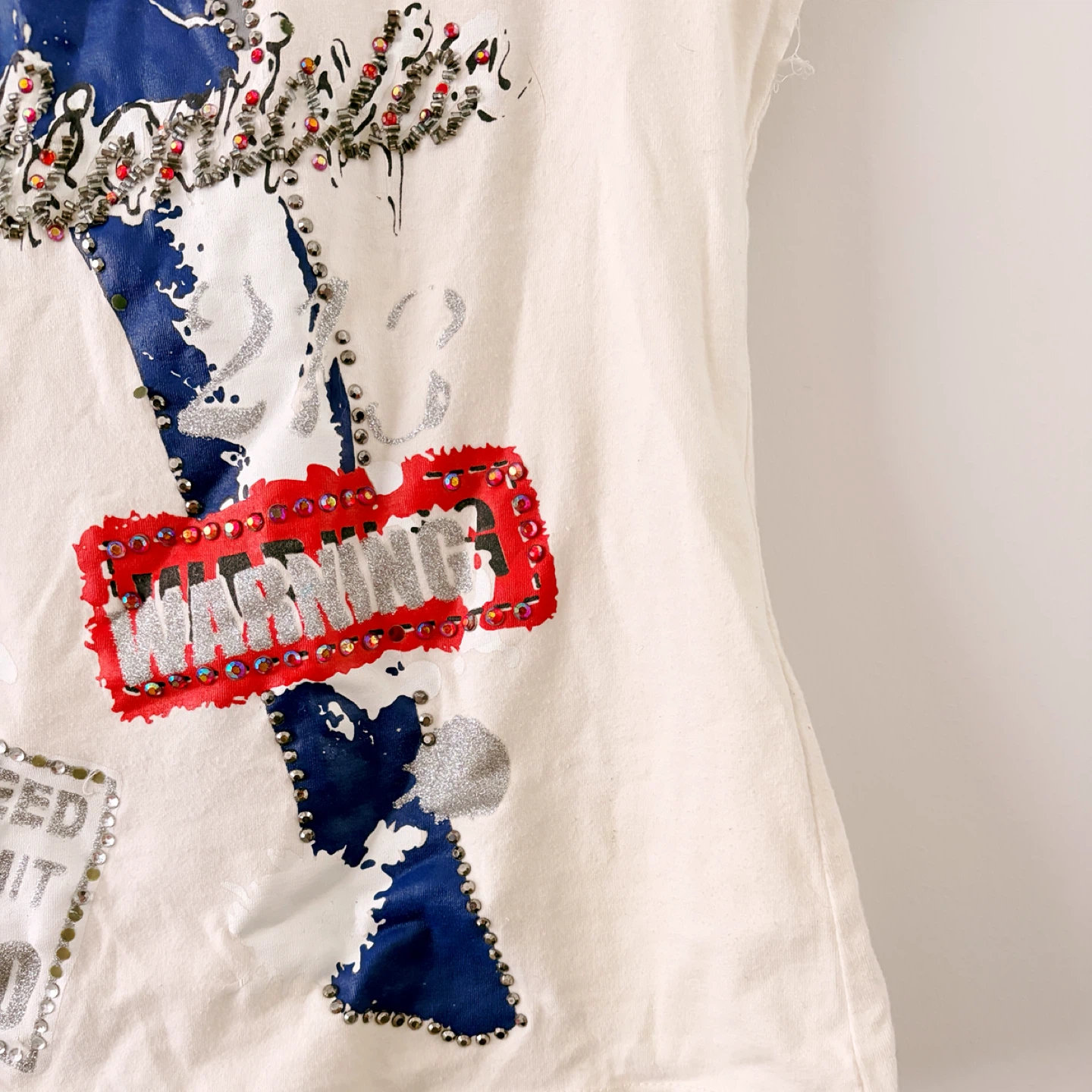 Y2K Vintage Sequin Embellished White Tshirt - photo 3