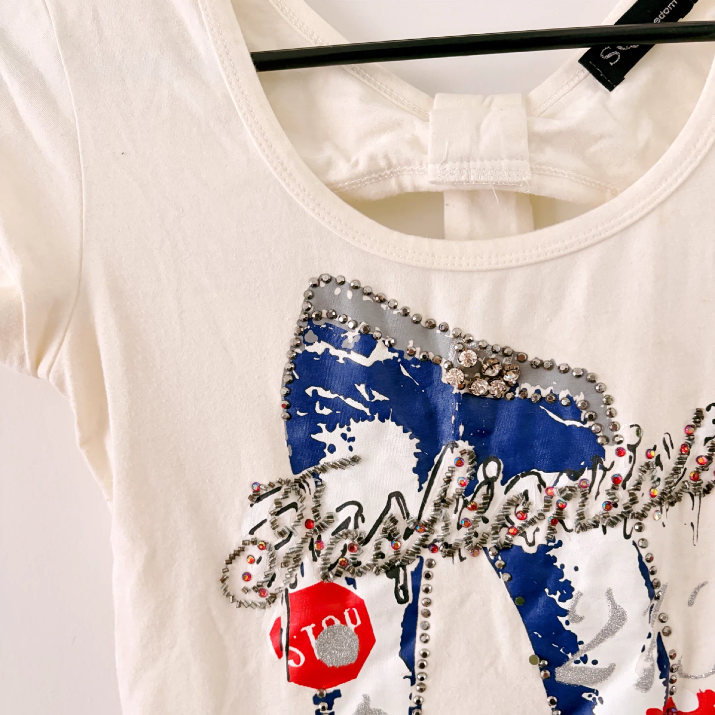Y2K Vintage Sequin Embellished White Tshirt - photo 2