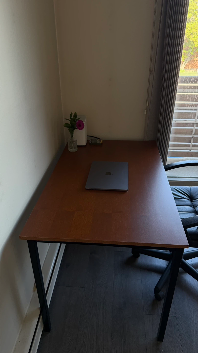 Compact Wood Desk with Black Metal Frame - photo 2
