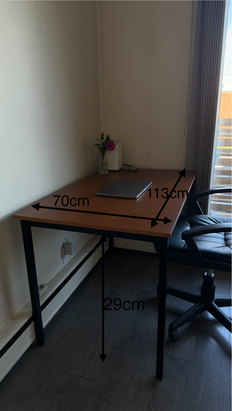 Compact Wood Desk with Black Metal Frame