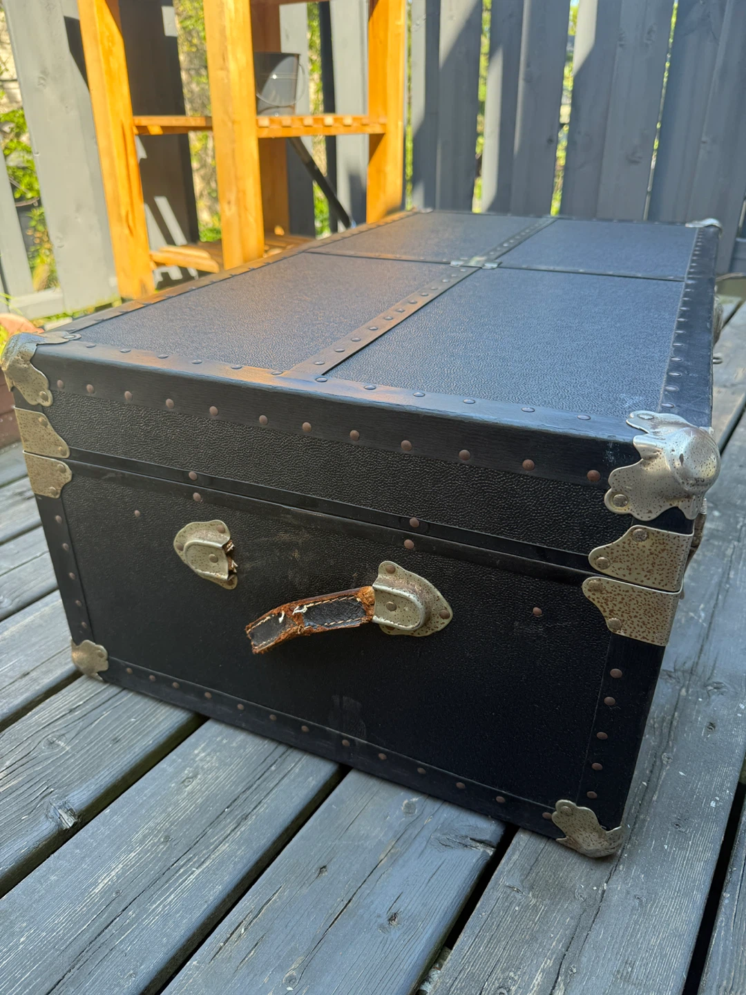 Vintage Black Steamer Trunk Storage Chest - photo 3
