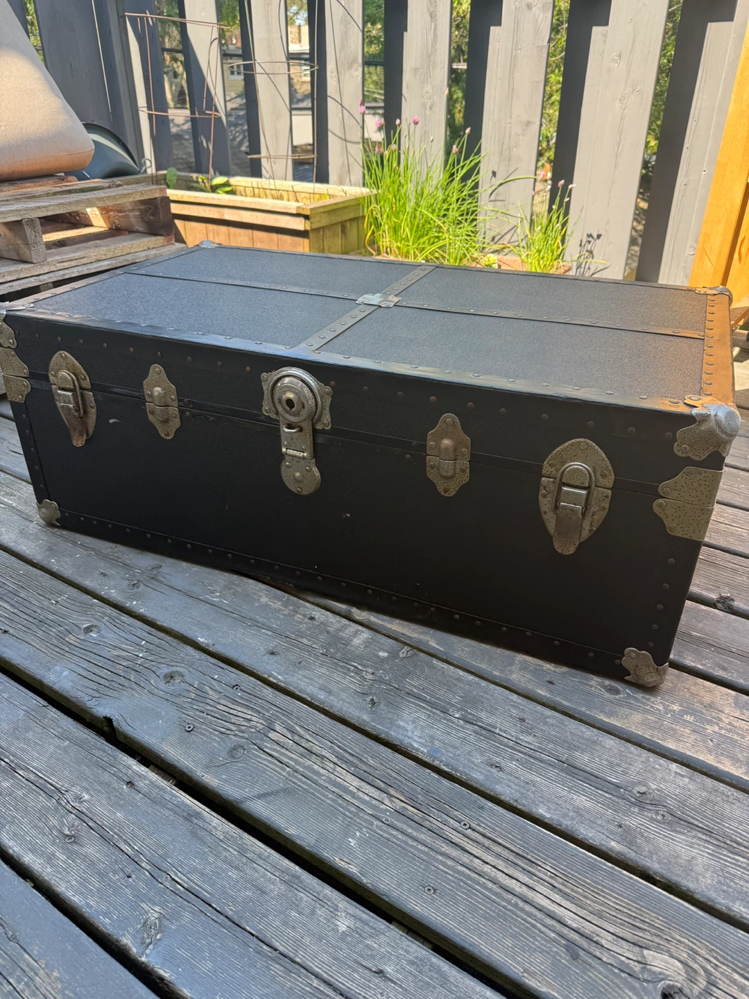 Vintage Black Steamer Trunk Storage Chest